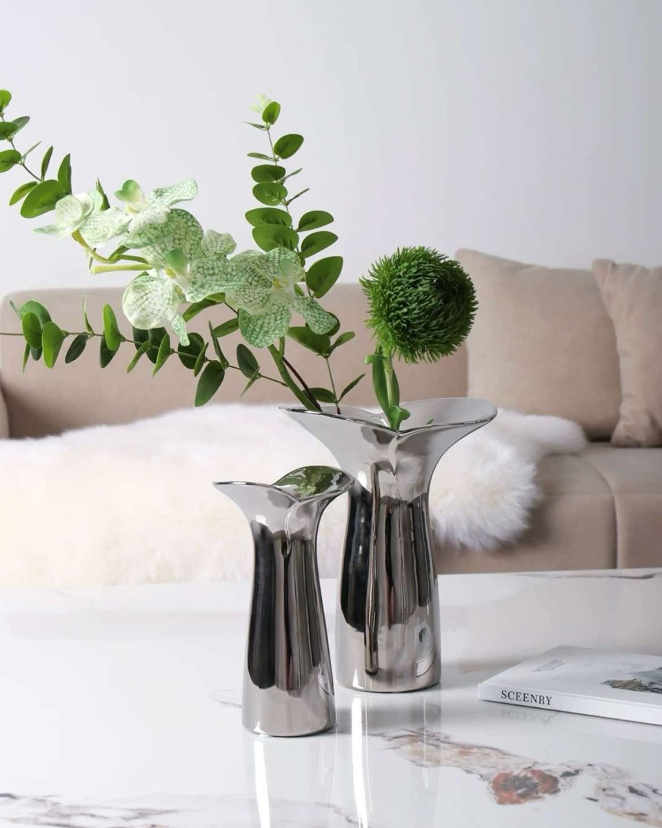Handmade Modern Silver Bloom Vase, Ceramic Botanica Centrepiece Vase - Vases - Bloom Vase - Small - INSPECIAL HOME
