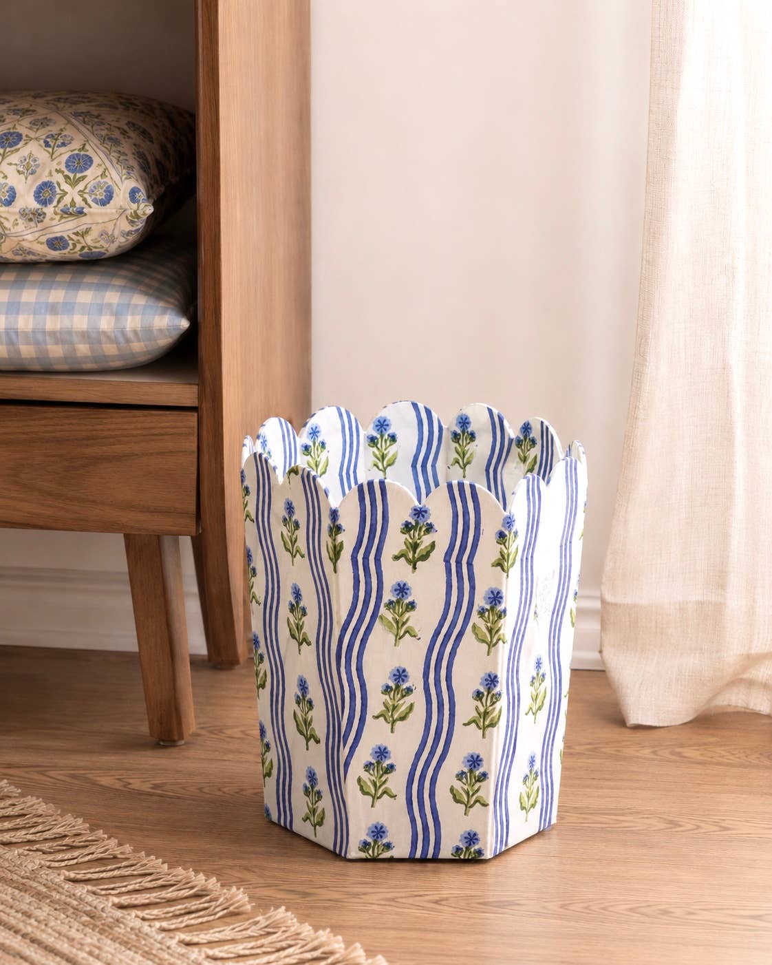 Block Print Storage /Waste Basket - Leher Blue (Collapsible)