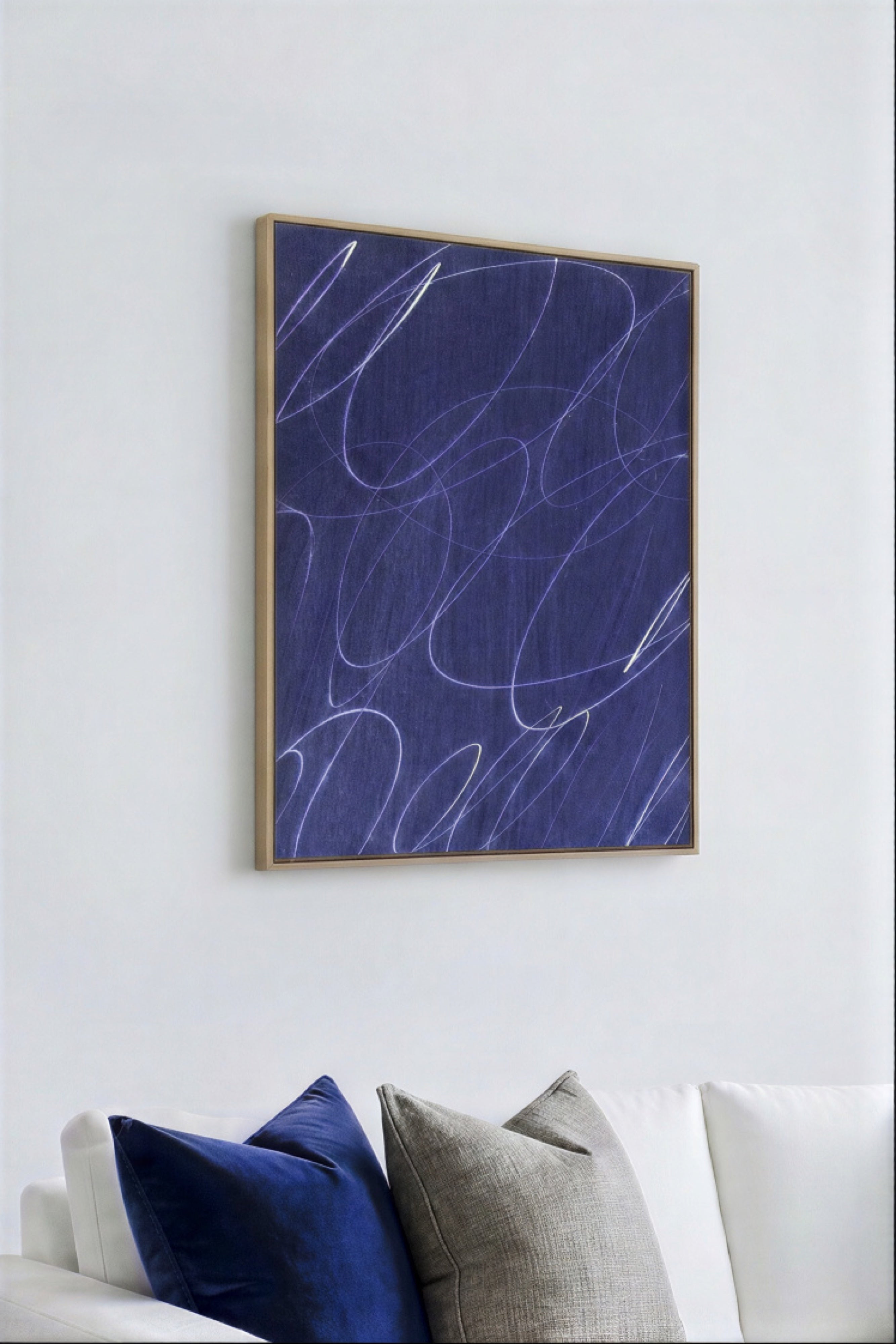 Gestural Marks in Deep Ocean Square Framed Wall Art