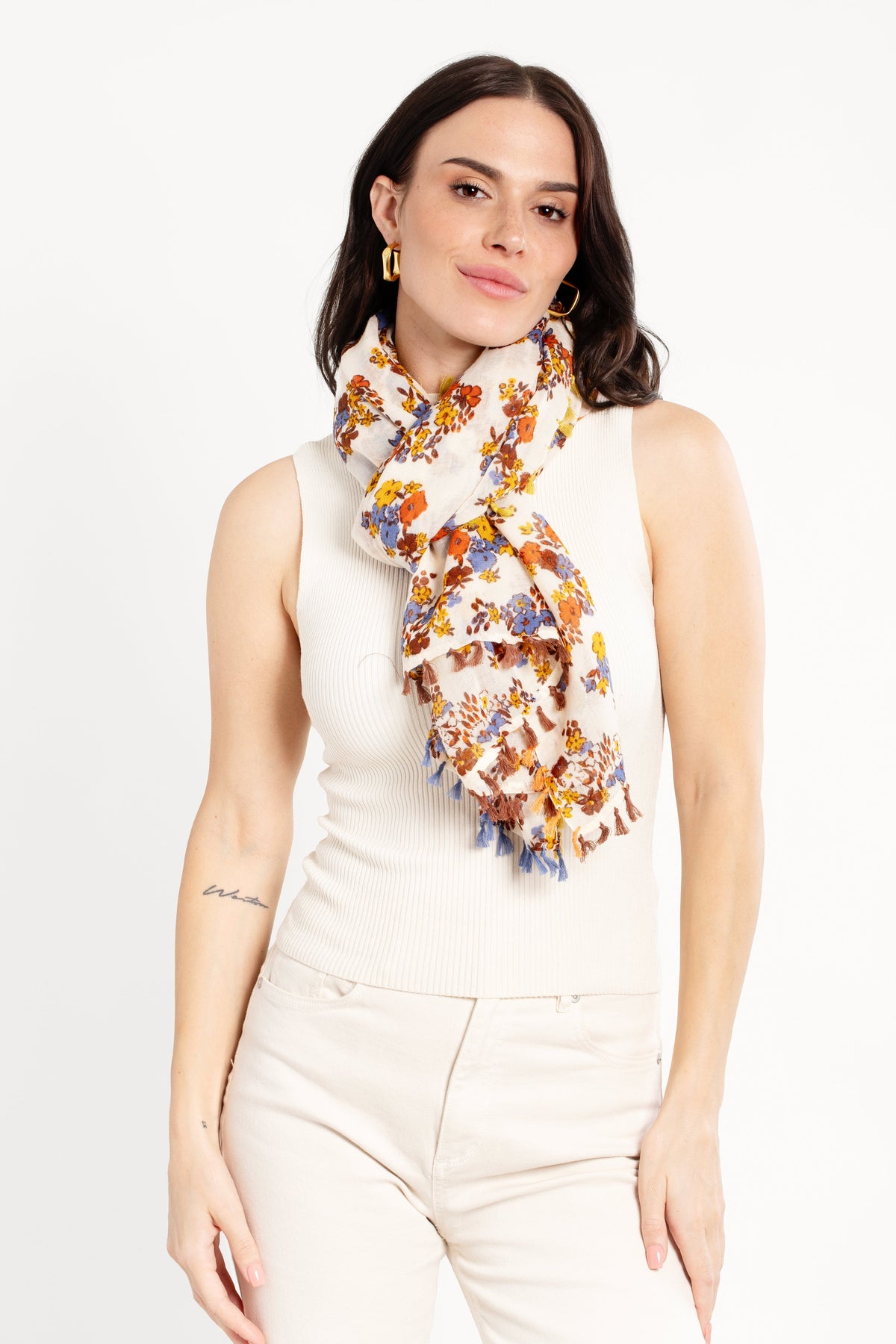 Atalia Multi Floral Scarf - Ivory