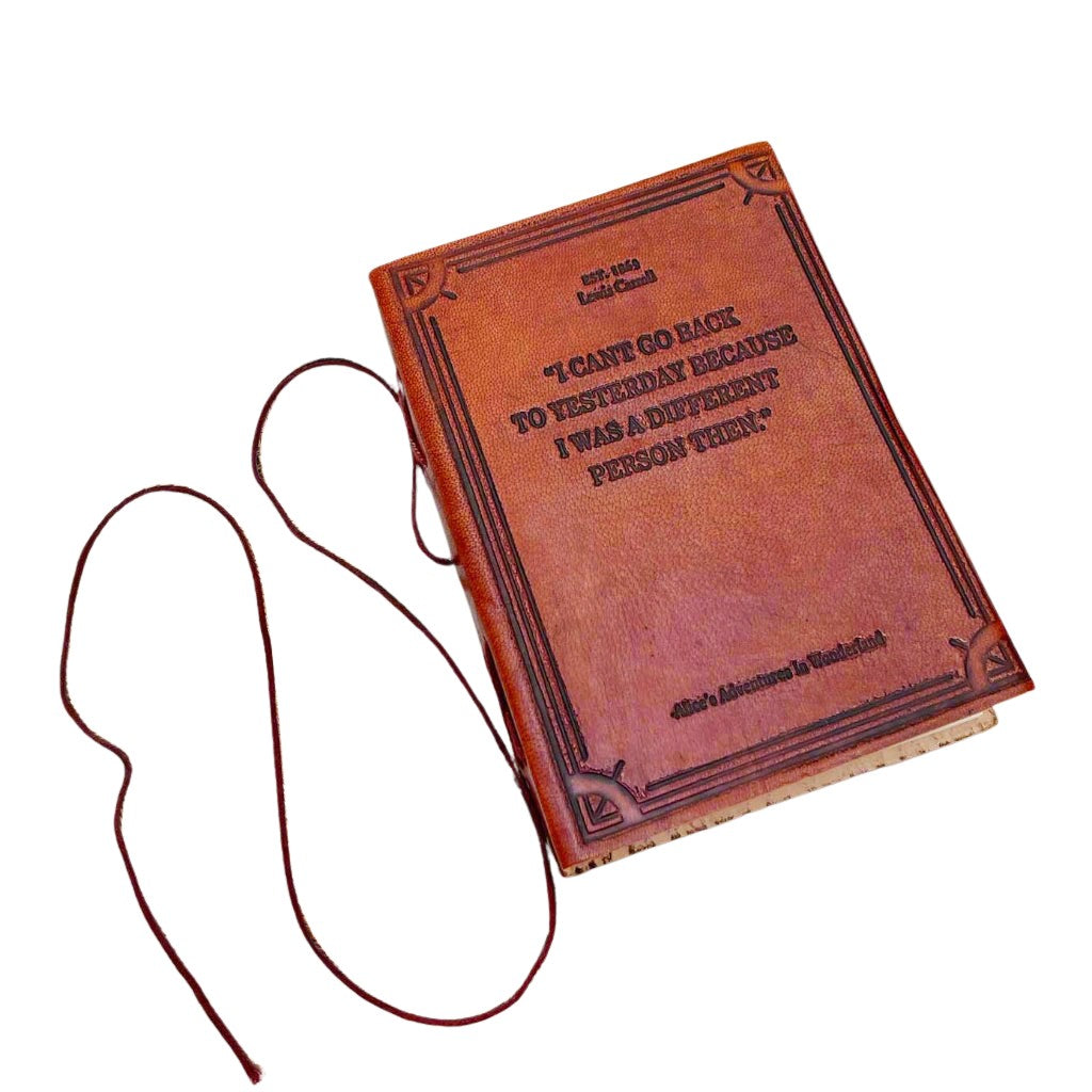 Earth-toned leather journal featuring embossed life quote – thoughtful companion for journaling and sketching on the go