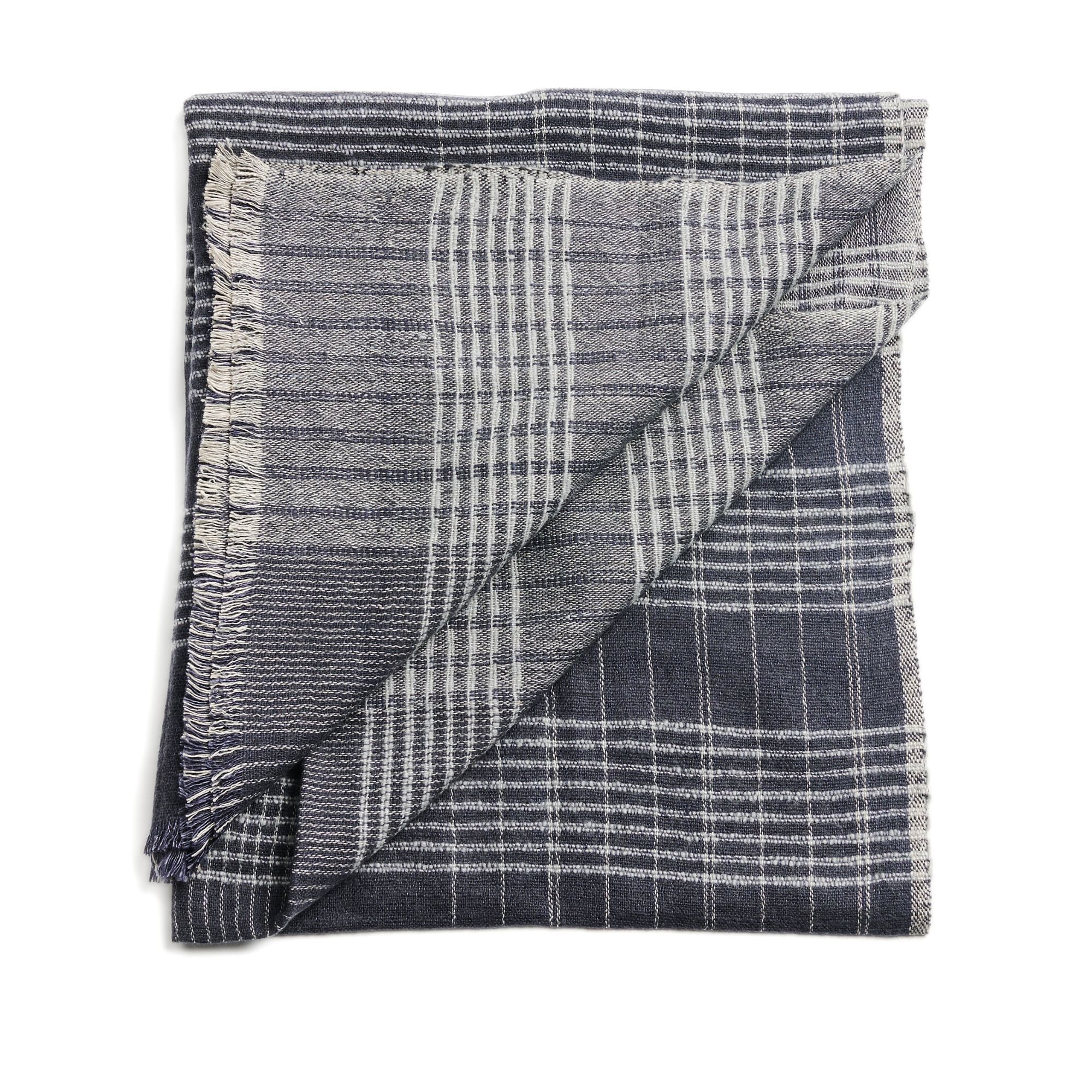 Alloy Dark Blue Stripes Pattern Soft Merino Linen Handloom Throw