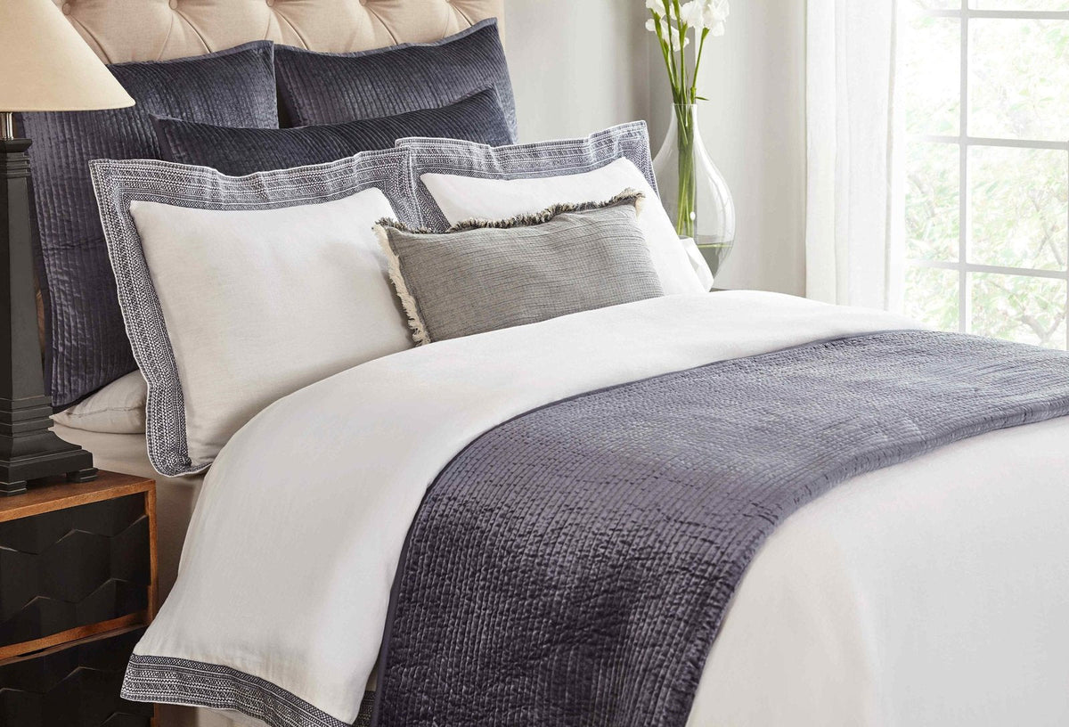 CL-159-11096_2|Chic charcoal textured coverlet serving as a stylish bed runner, adding depth and luxurious texture to bedroom decor.
