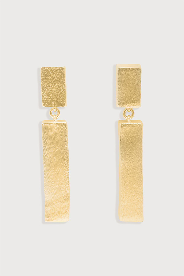 Duo Rectangle Metal Earrings - Gold