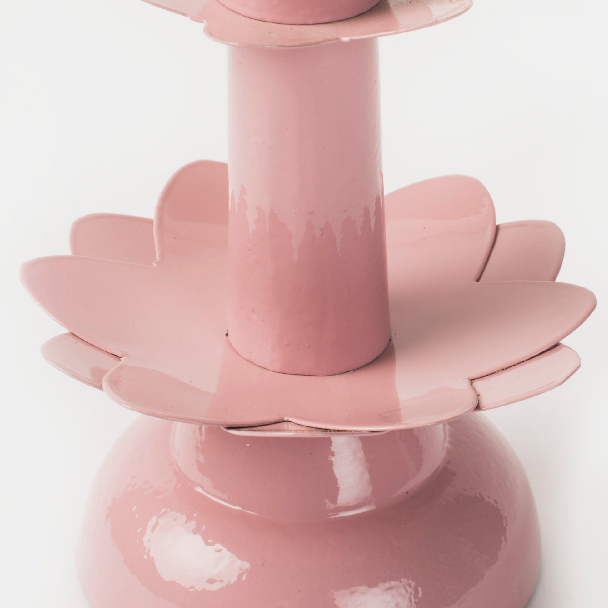 Mela Artisans Lotus Bloom Pink Tapered Candleholder, handcrafted aluminum floral candlestick.