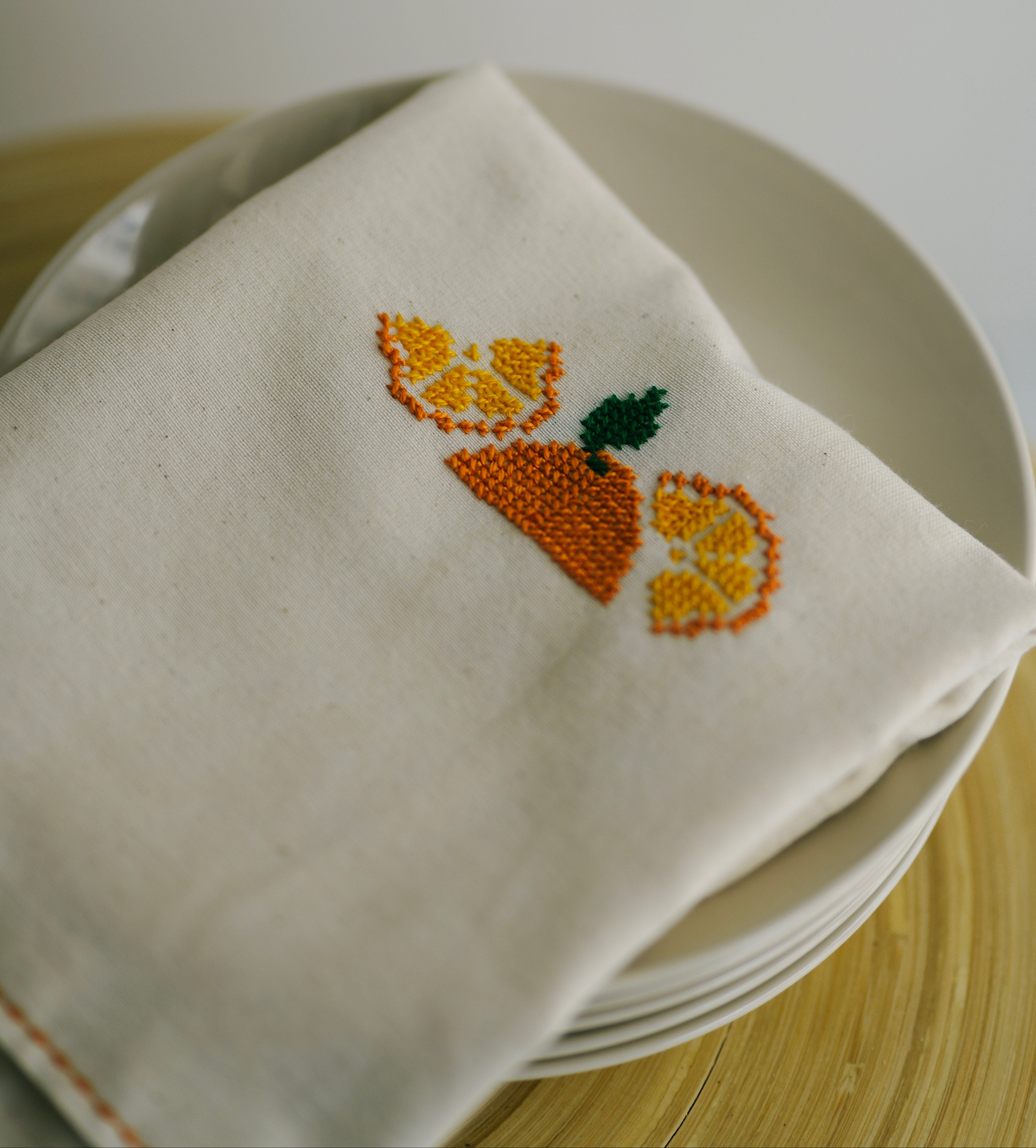 Orange Tatreez Tea Towel