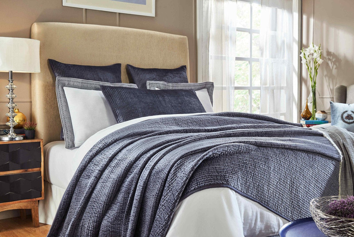 CL-169-9496_4|Detailed close-up of soft gray ribbed textured fabric for a luxurious coverlet, emphasizing its cozy material.