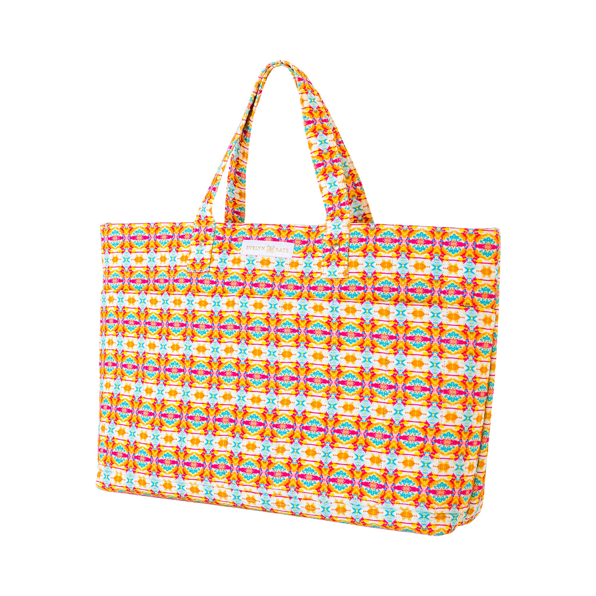 Orange Turtle Quilted Cotton-Linen Tote Bag