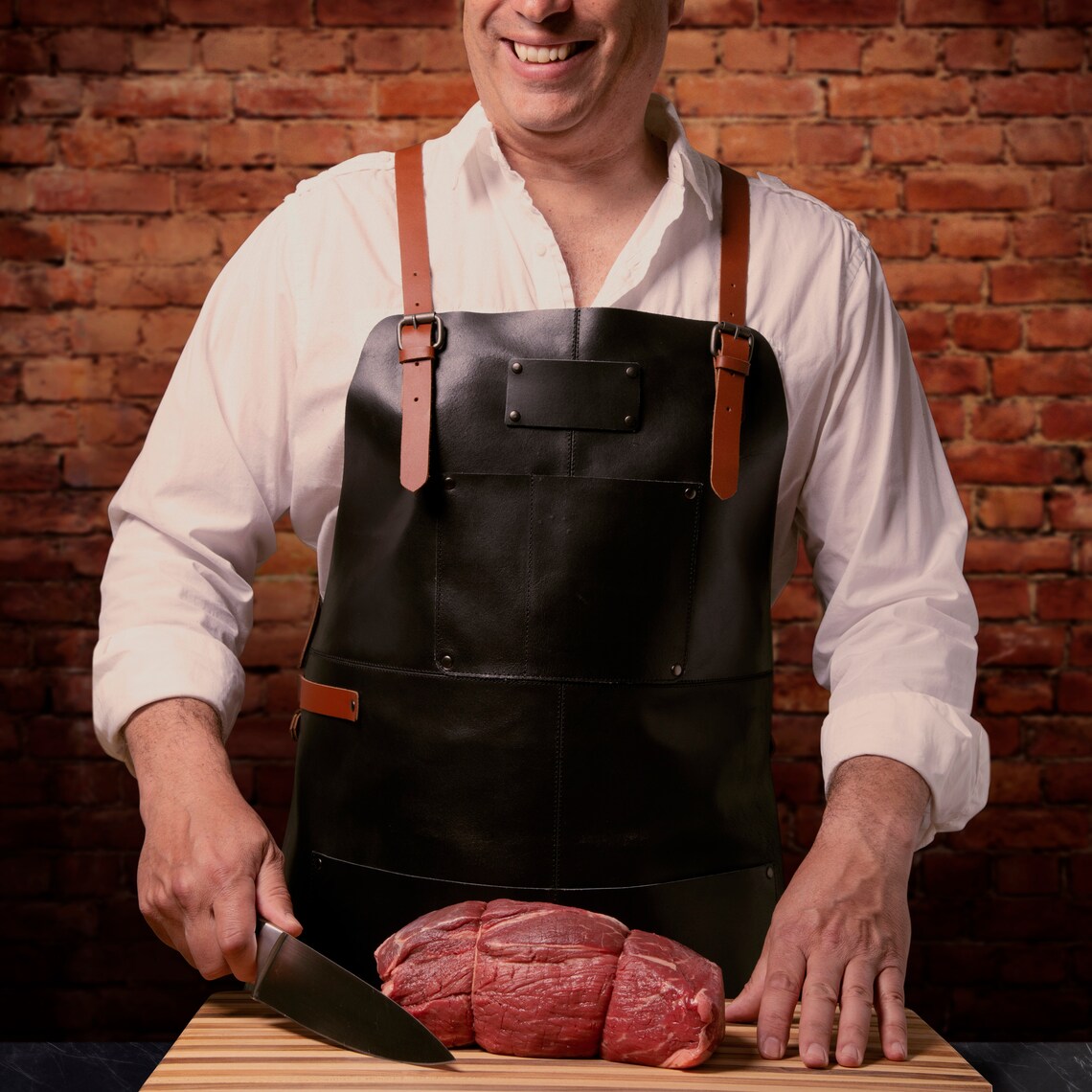 Black Leather Apron with straps