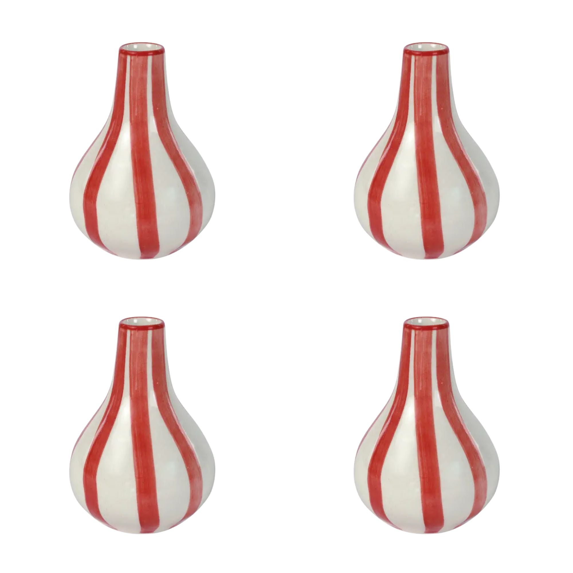 Ceramic Stripe  bud vase, Red -  3.5 x 3.5 x 4.75 Inches ( Set of 4 )