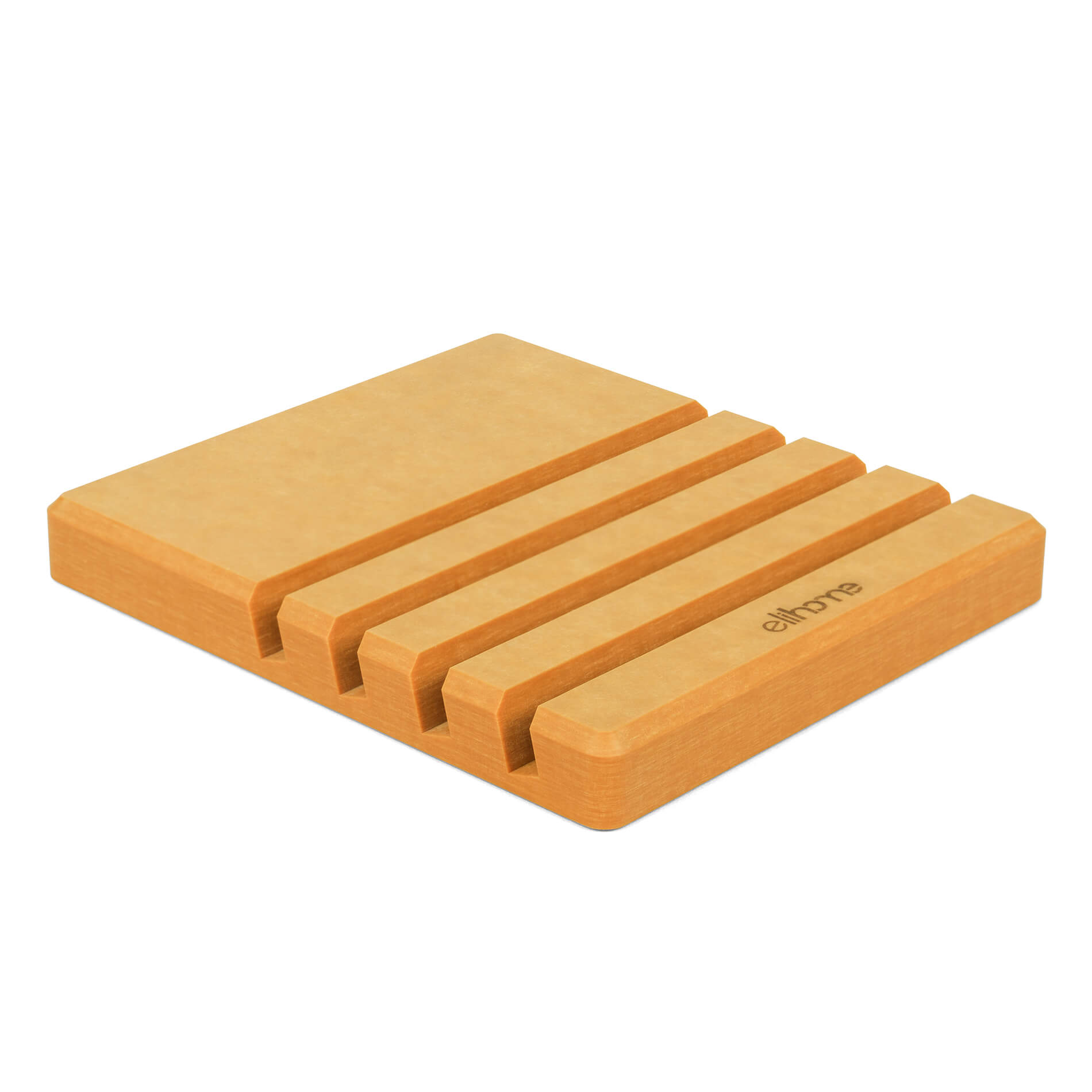 Elihome wood fiber cutting board organizer rack - side view showing 6 storage slots