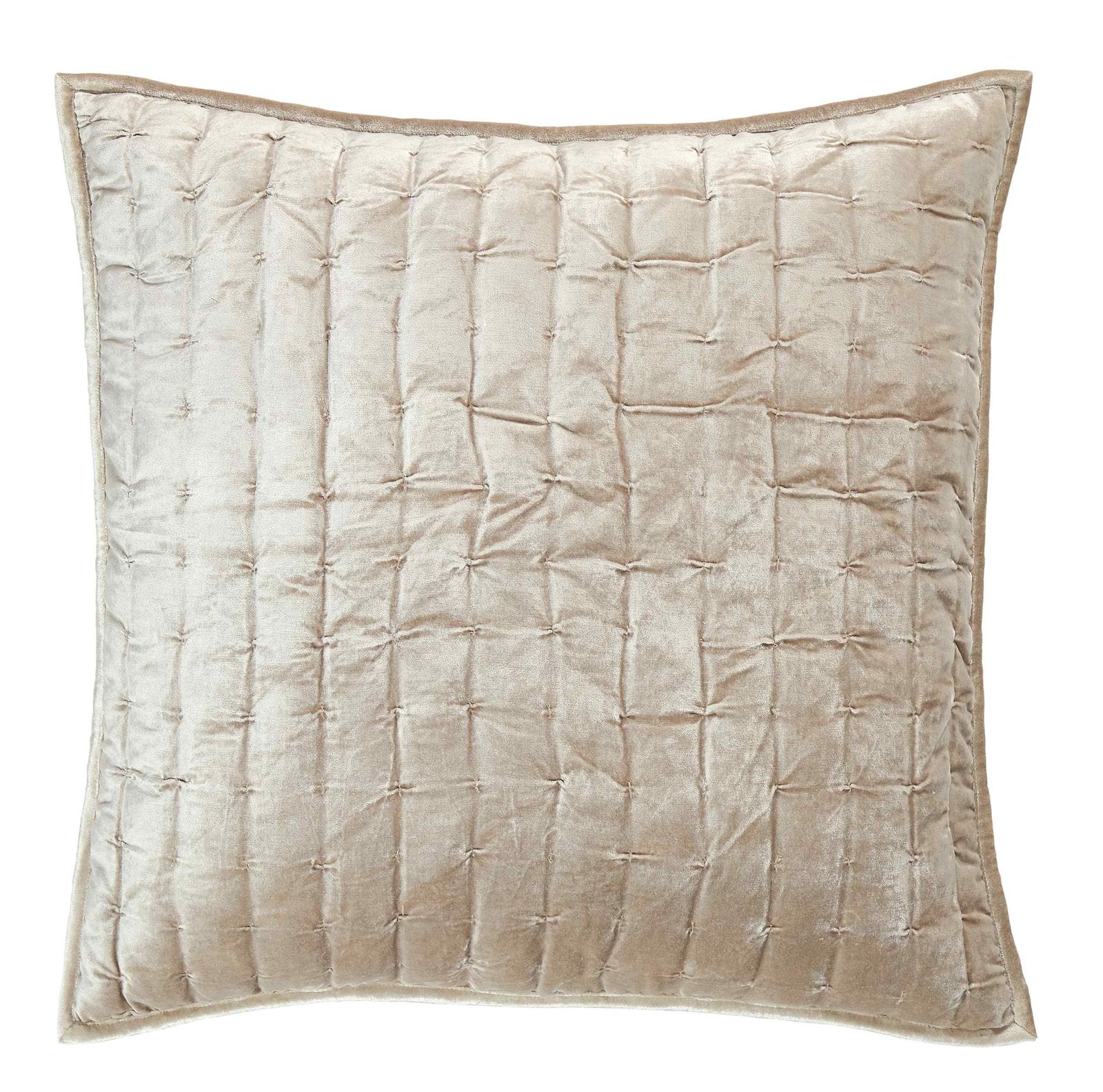 ES-312-2626_1|Gold-toned velvet quilted pillow sham with a tufted square pattern, adding luxurious texture and warmth to bedding.