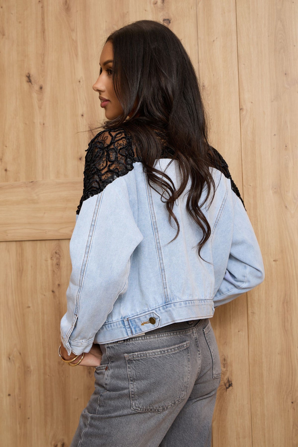 Floral Mesh Denim Jacket - Denim