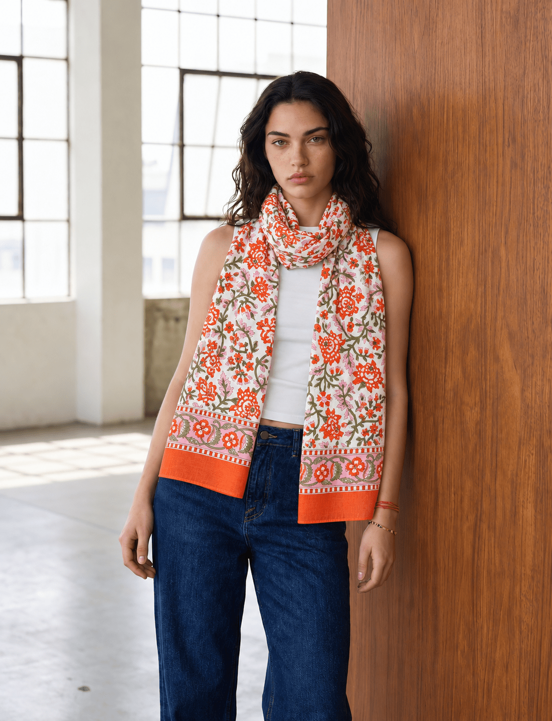 Orange & Pink Floral Scarf - Passion Lilie