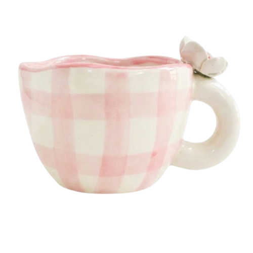 Handmade Ceramic Cups Daisy Pink 200ml Set of 2 - Casa Amarosa