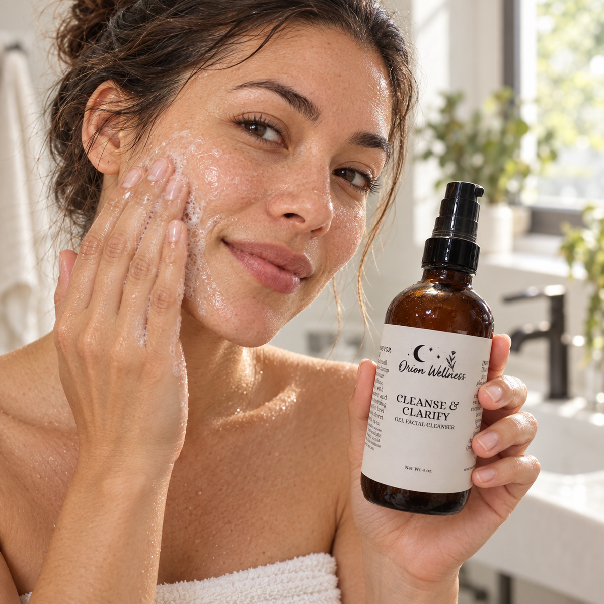 Cleanse & Clarify Face Wash in use, included in Facial Essentials Gift Set