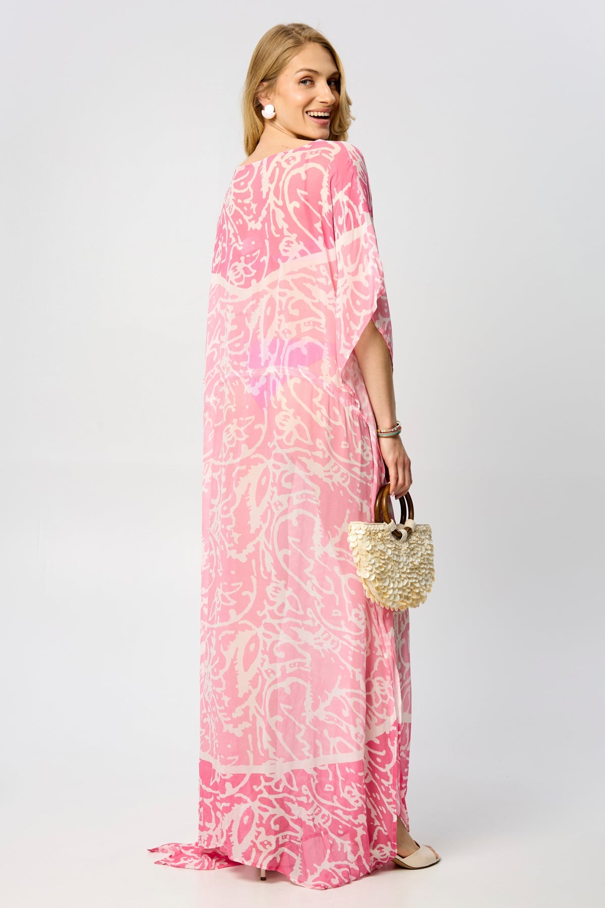 Floral Kaftan Tie Waist Monochrome - Purple
