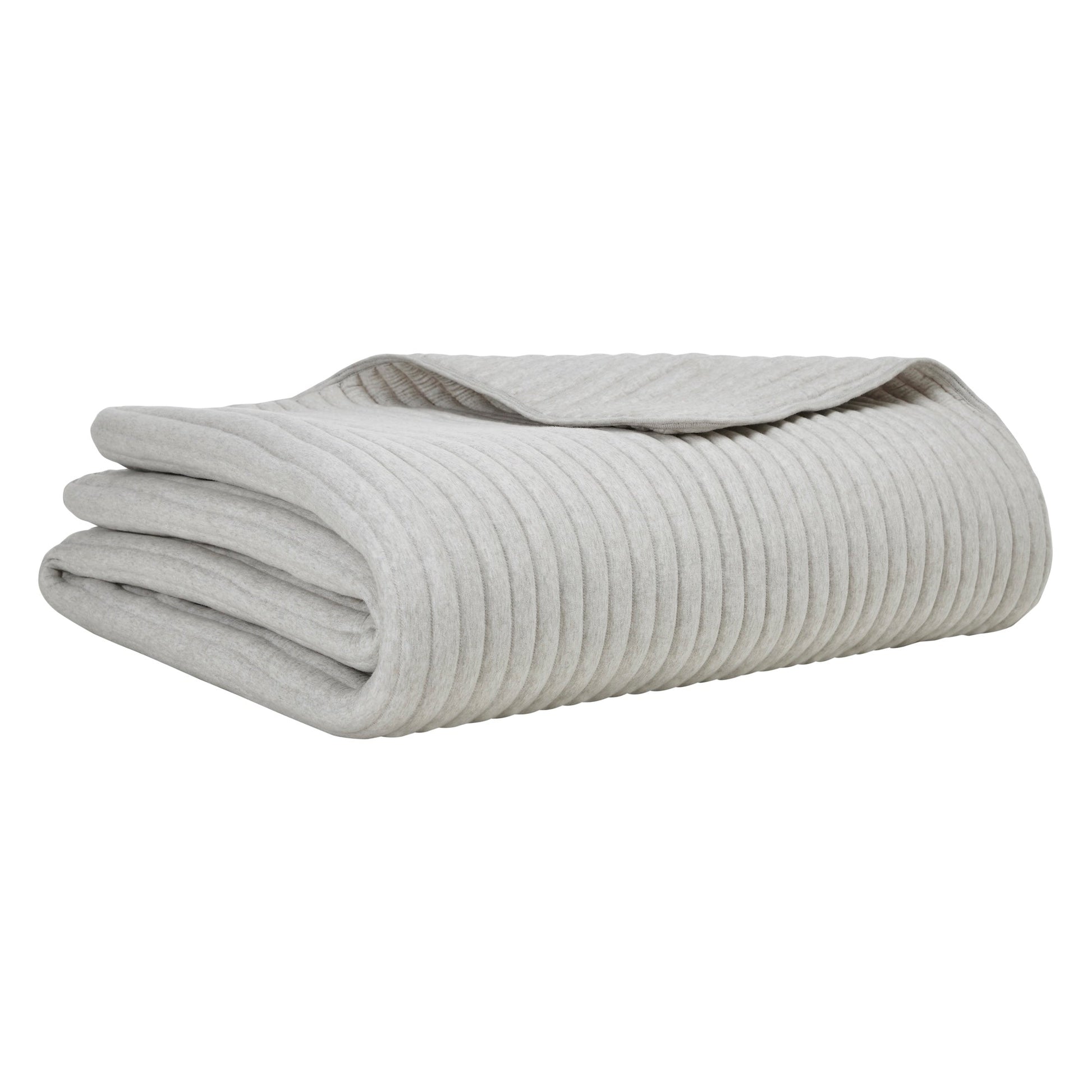 QT-375-9496_6|Neatly folded light grey ribbed quilt, offering a soft, textured comfort layer for contemporary bedroom decor.
