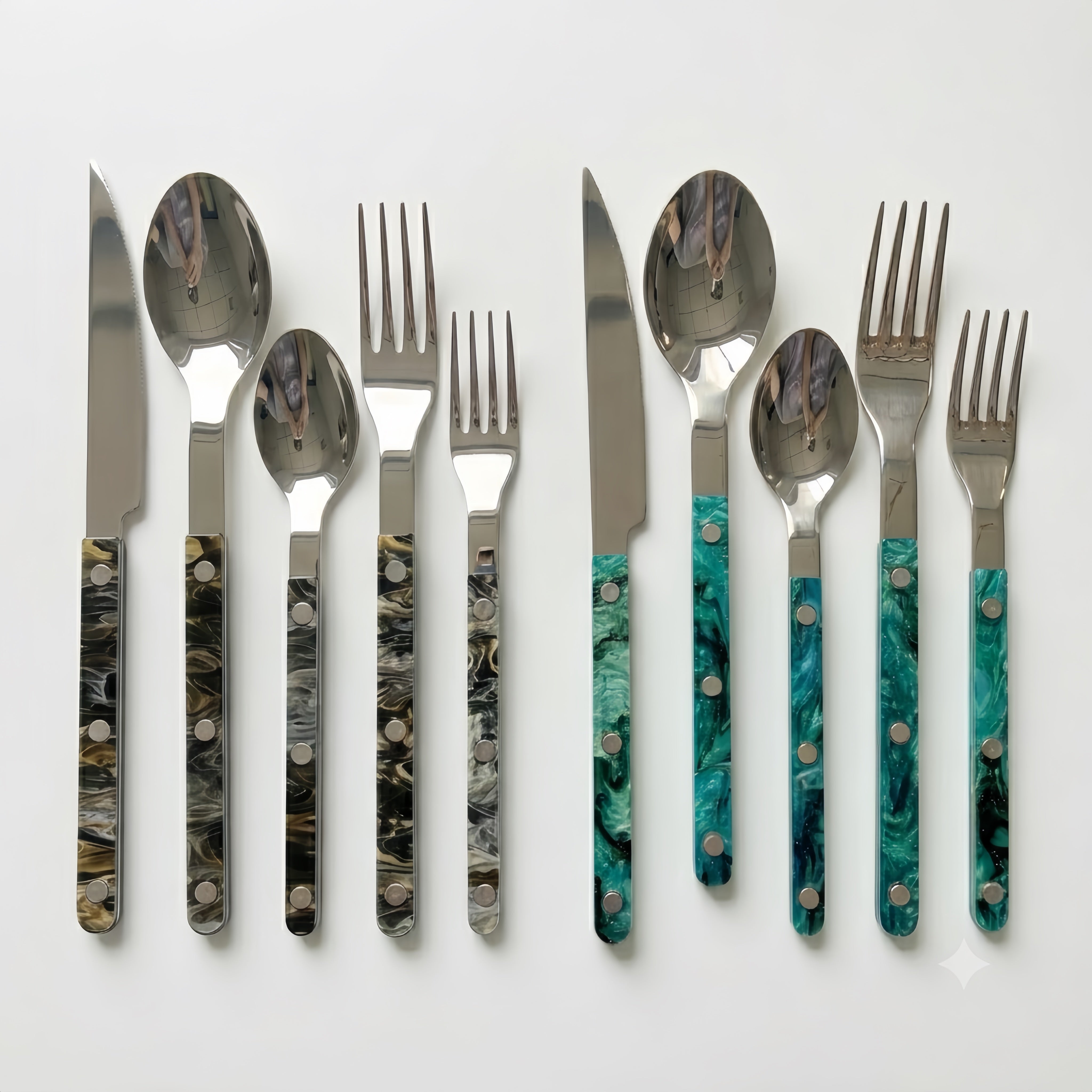 Set Of 10 Pcs Terra Flatware, Modern Elegant Cutlery Silverware