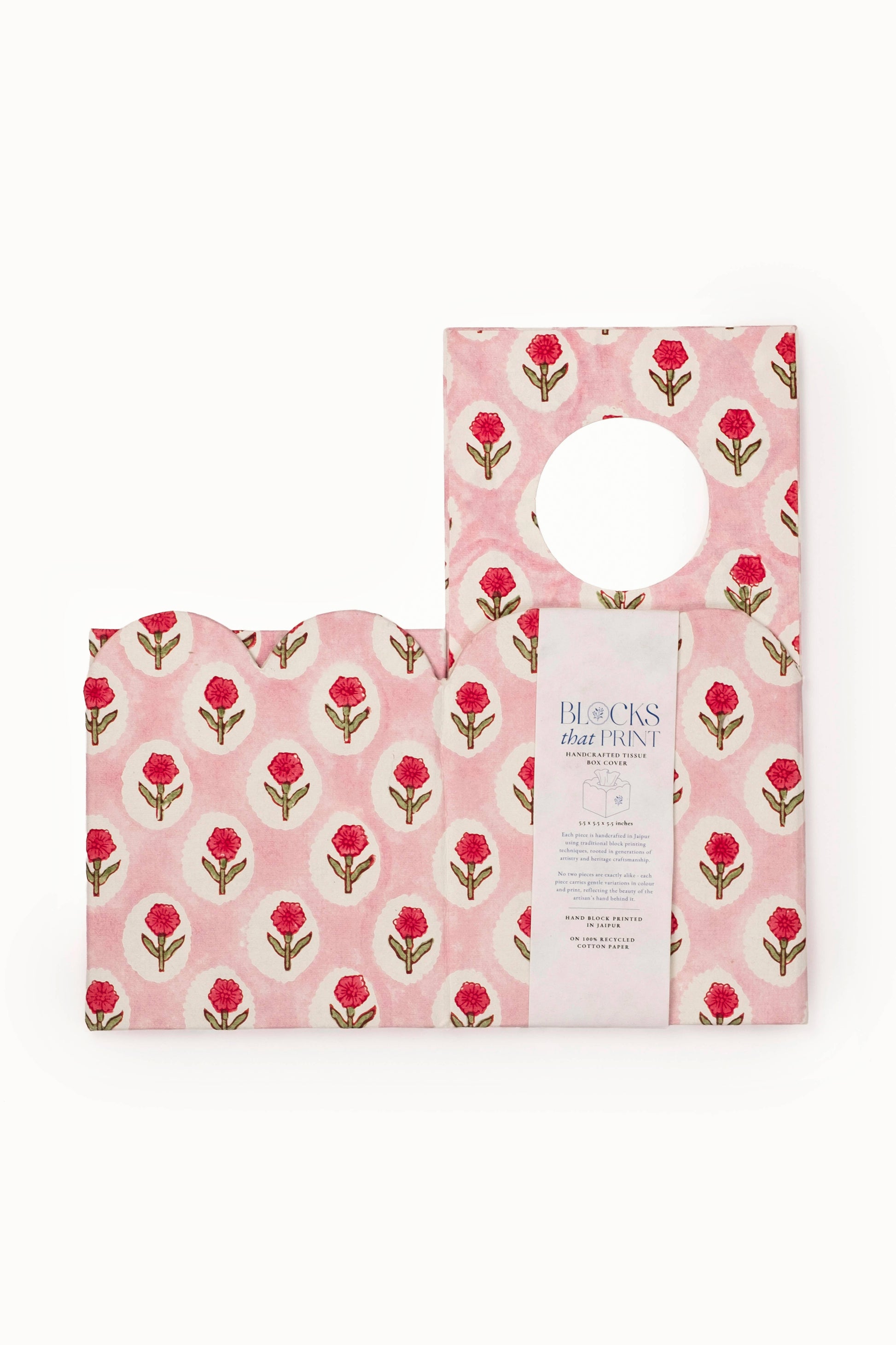 Block Print Tissue Box Cover- Tea Rose (Collapsible)