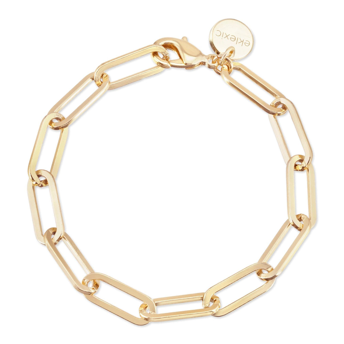 Gold-toned rectangular link bracelet from Large Elongated Link Chain Bracelet collection