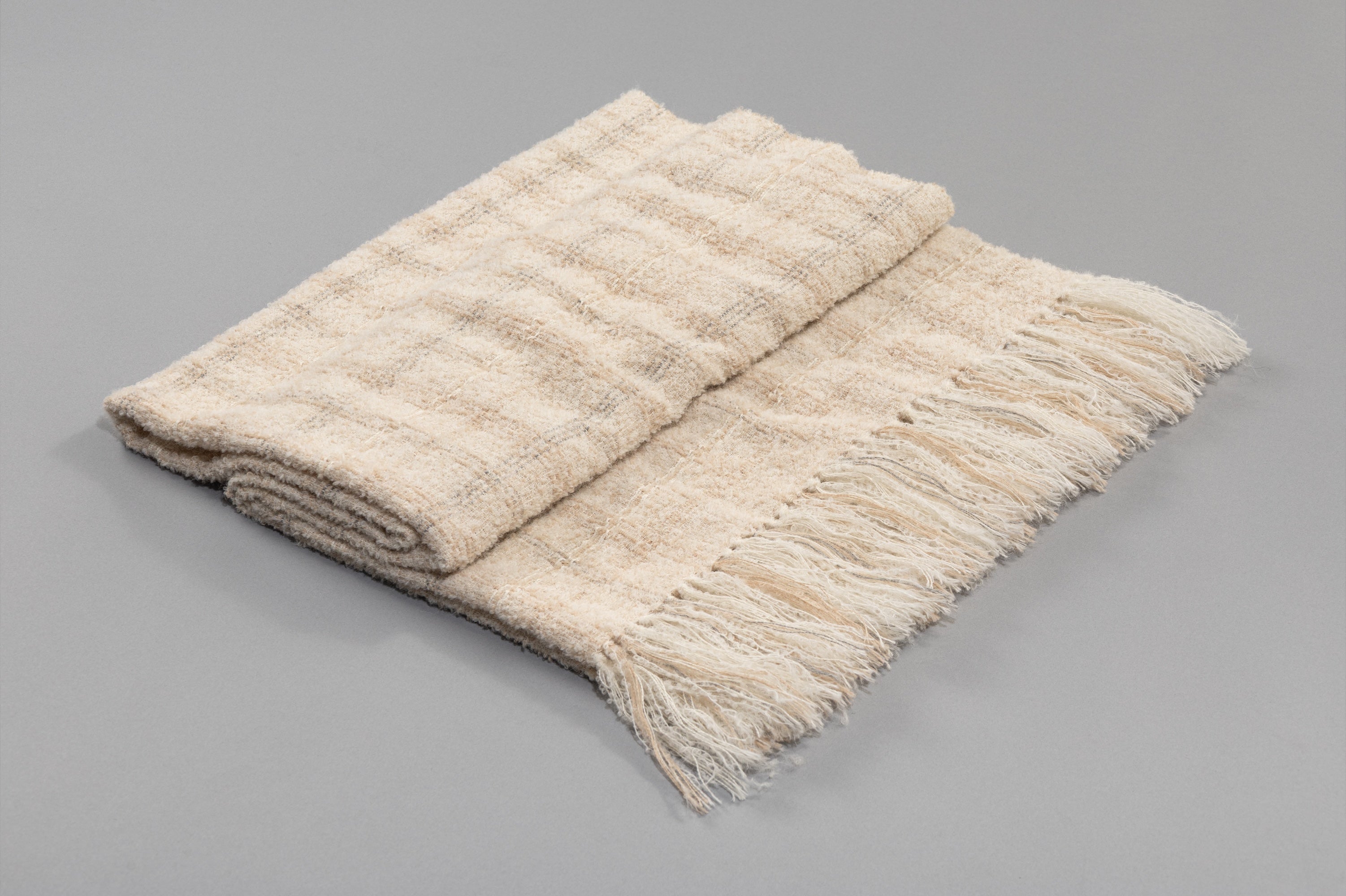 Handwoven Boucle Alpaca Throw - Beige with Stripes