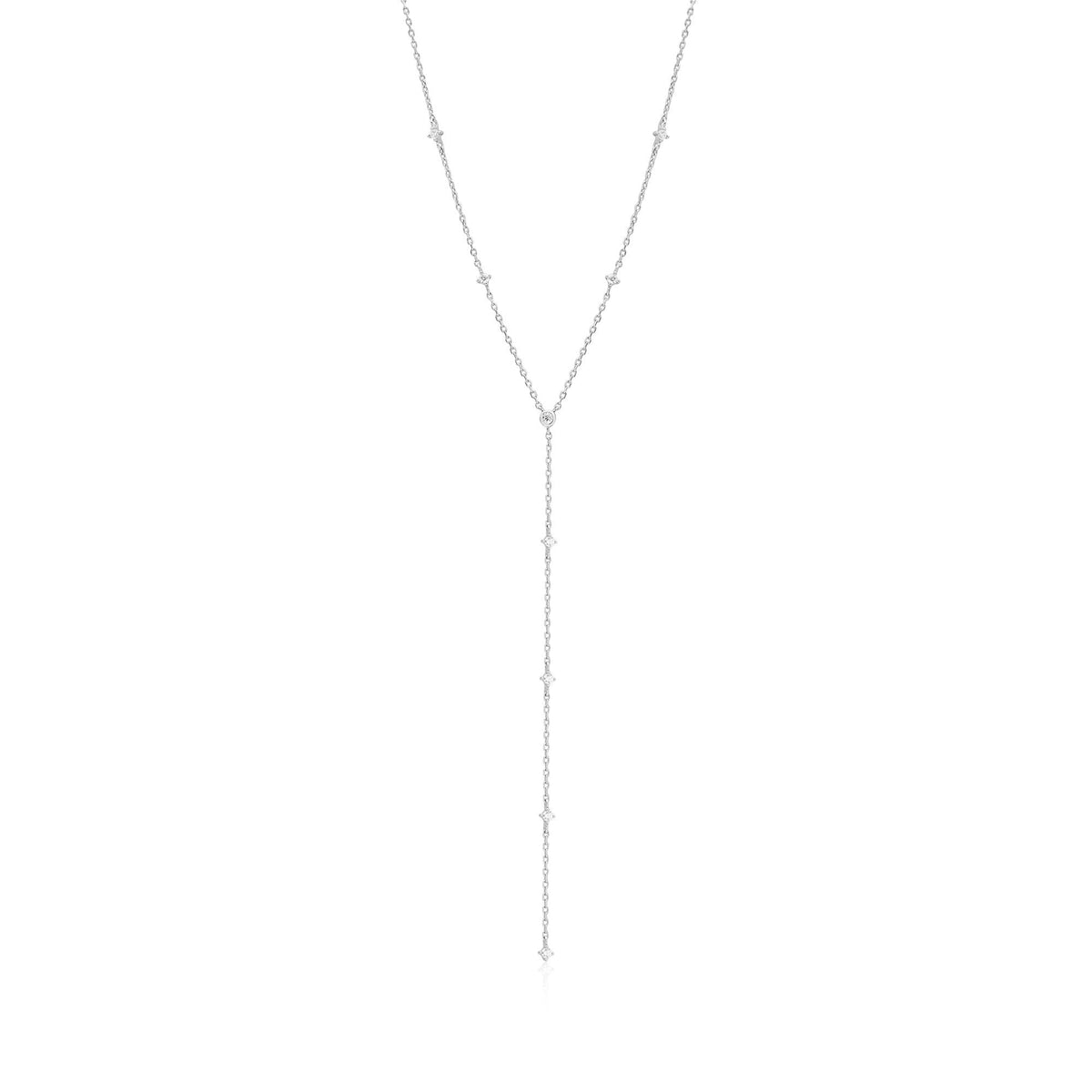 Silver Y-shaped chain necklace with small star-shaped charms from CZ Studded Lariat collection