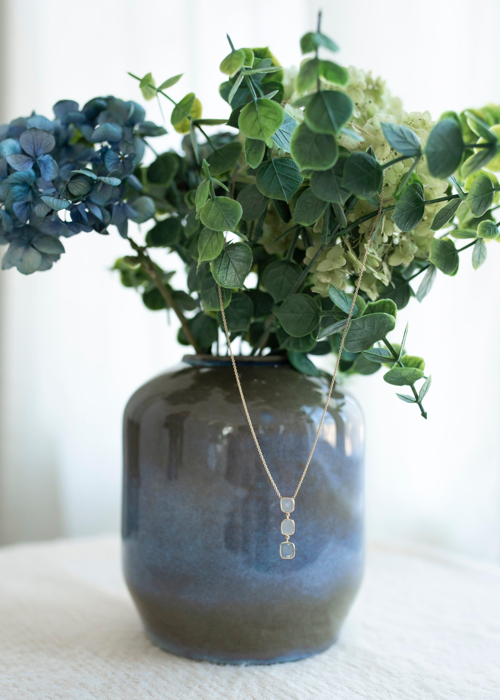 Cascade Drop Necklace minimal everyday fine jewelry in solid gold and sterling 925 silver with natural gemstones.