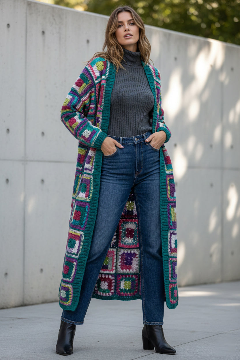 Crochet Long Cardigan Marrakesh Jacket - Teal
