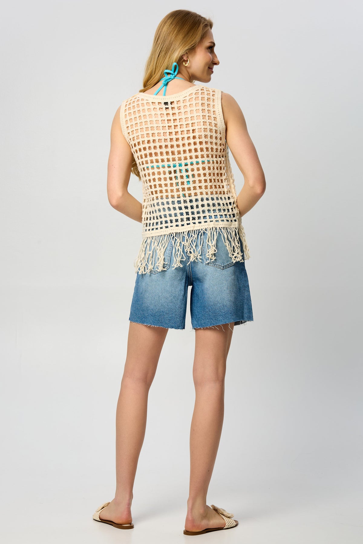 Chunky Knit Fringe Cover Up - White