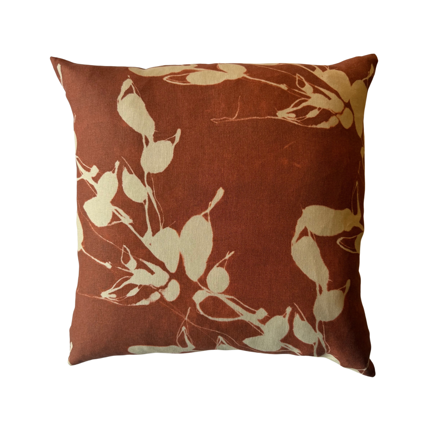 Porto Print Clay linen throw pillow 20x20 with hand-painted cascading floral pattern in warm clay tones - Goldie Home