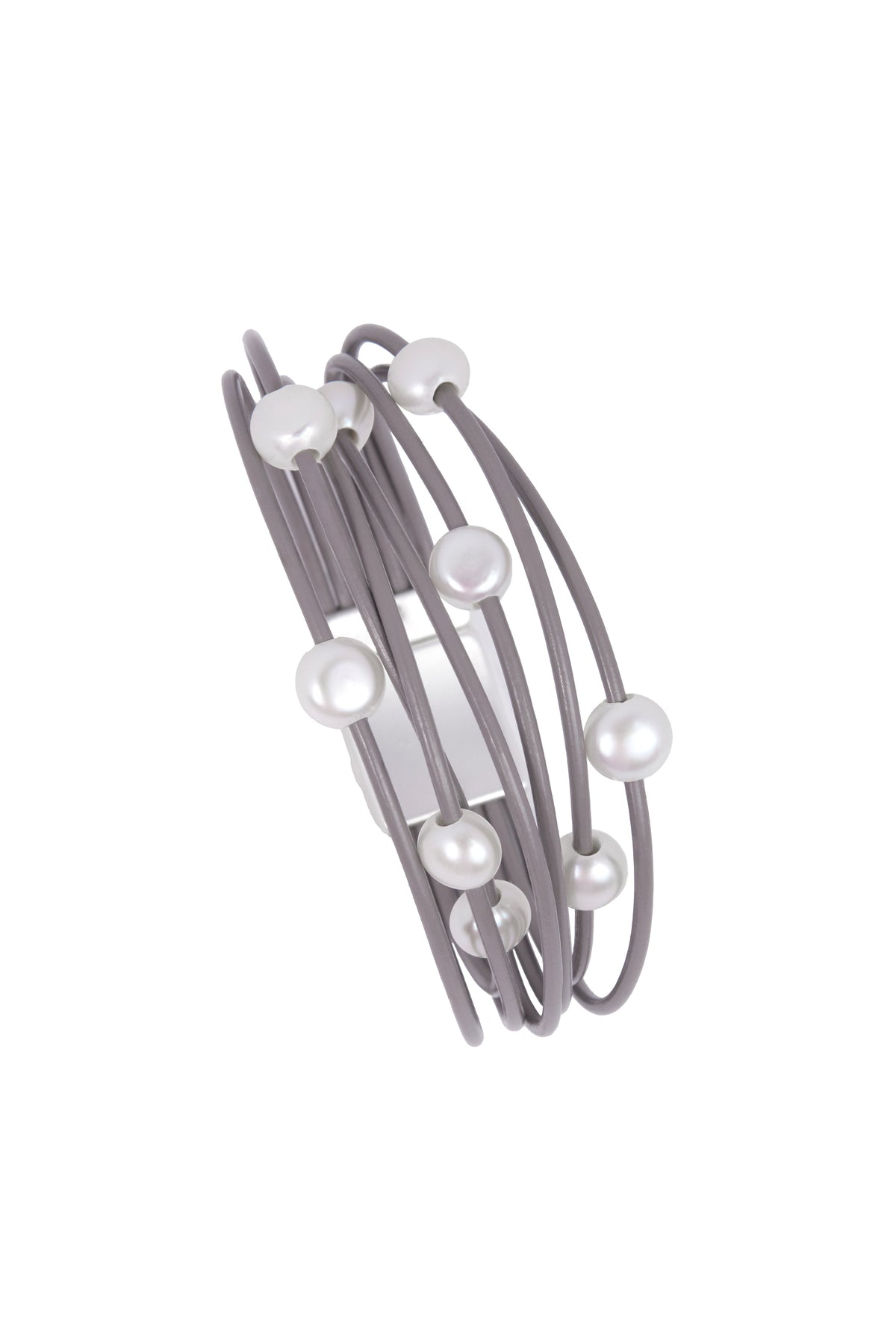 Multi Strand Leather Pearl Bracelet - Light Gray