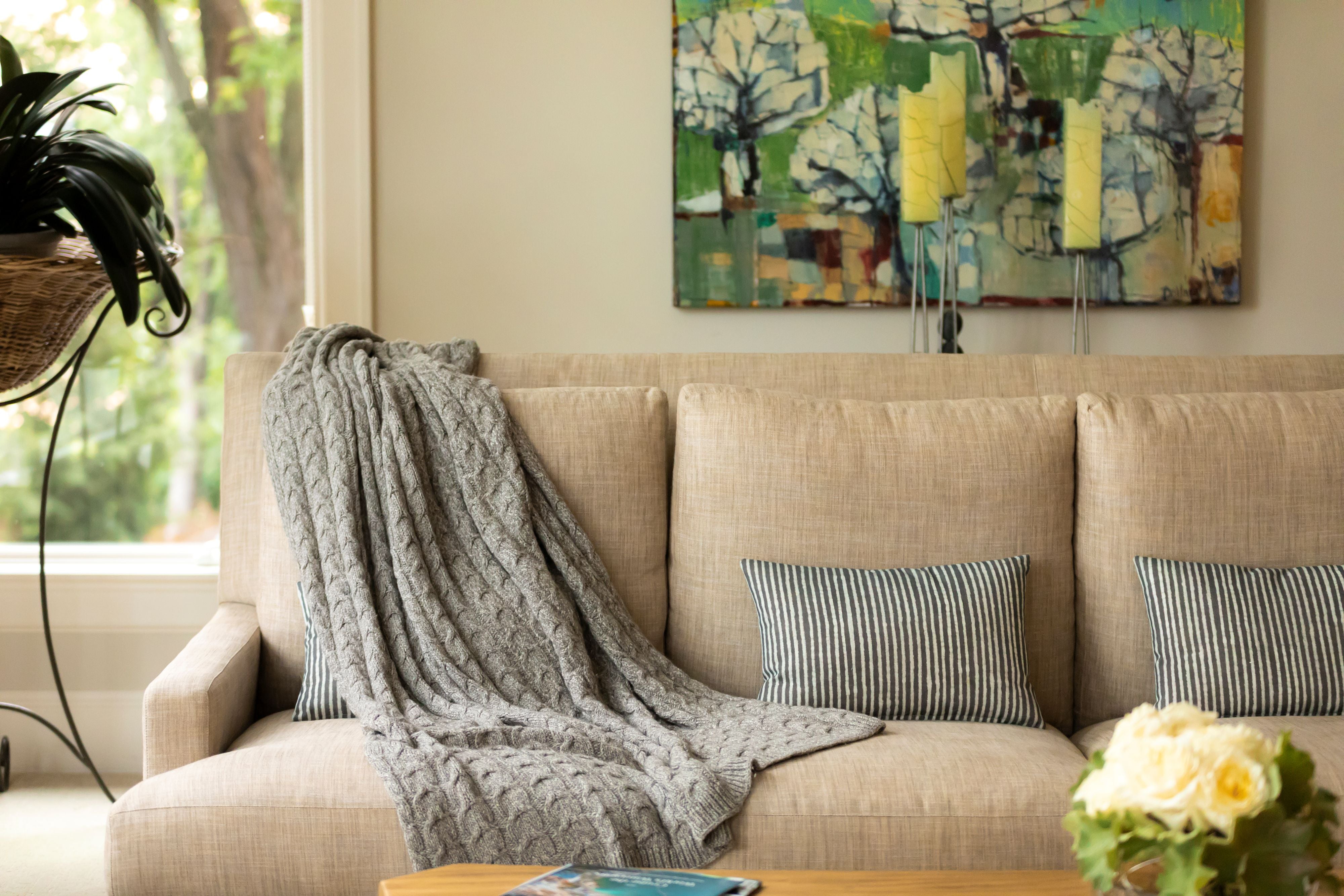 Muru Collection - Pima Cotton and Undyed Baby Alpaca Graphite Cable Throw