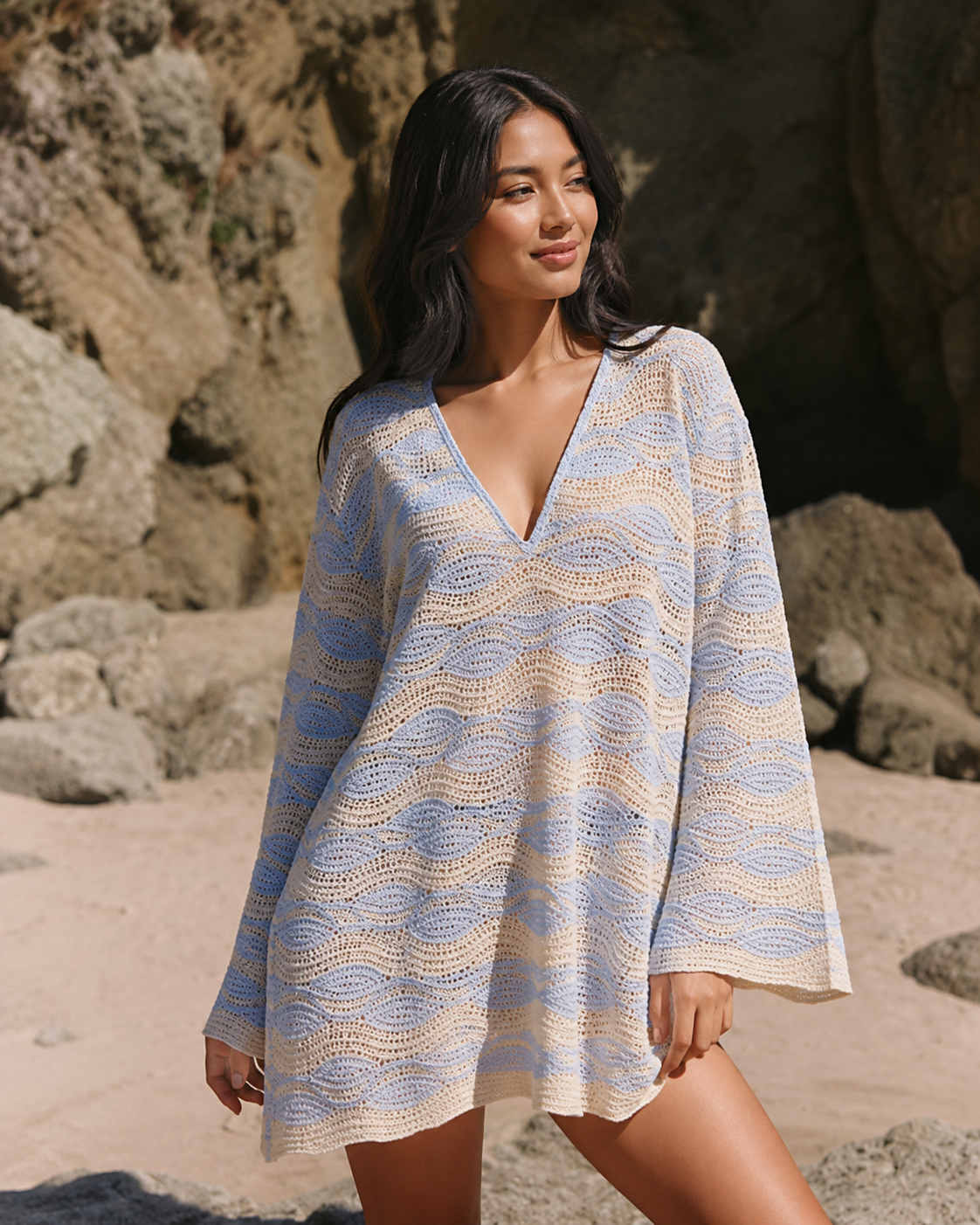 Wave Crochet Tunic - Blue