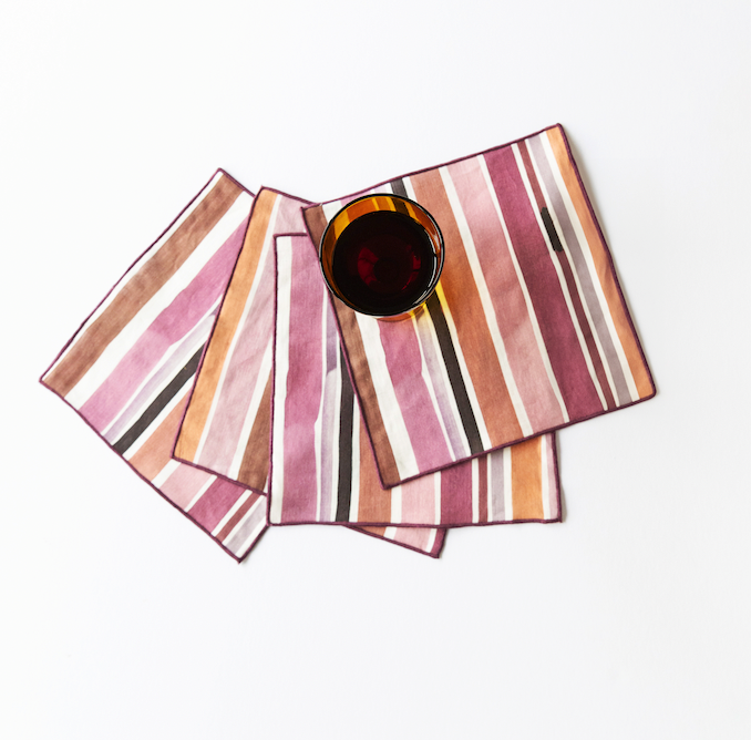 Lisbon Stripe cocktail napkins styled at cocktail party - Goldie Home