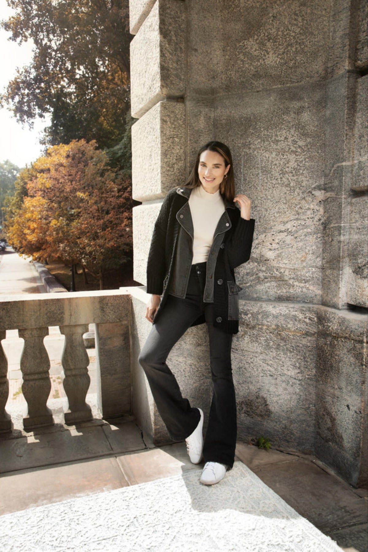 Knitted Denim Combo Jacket - Black