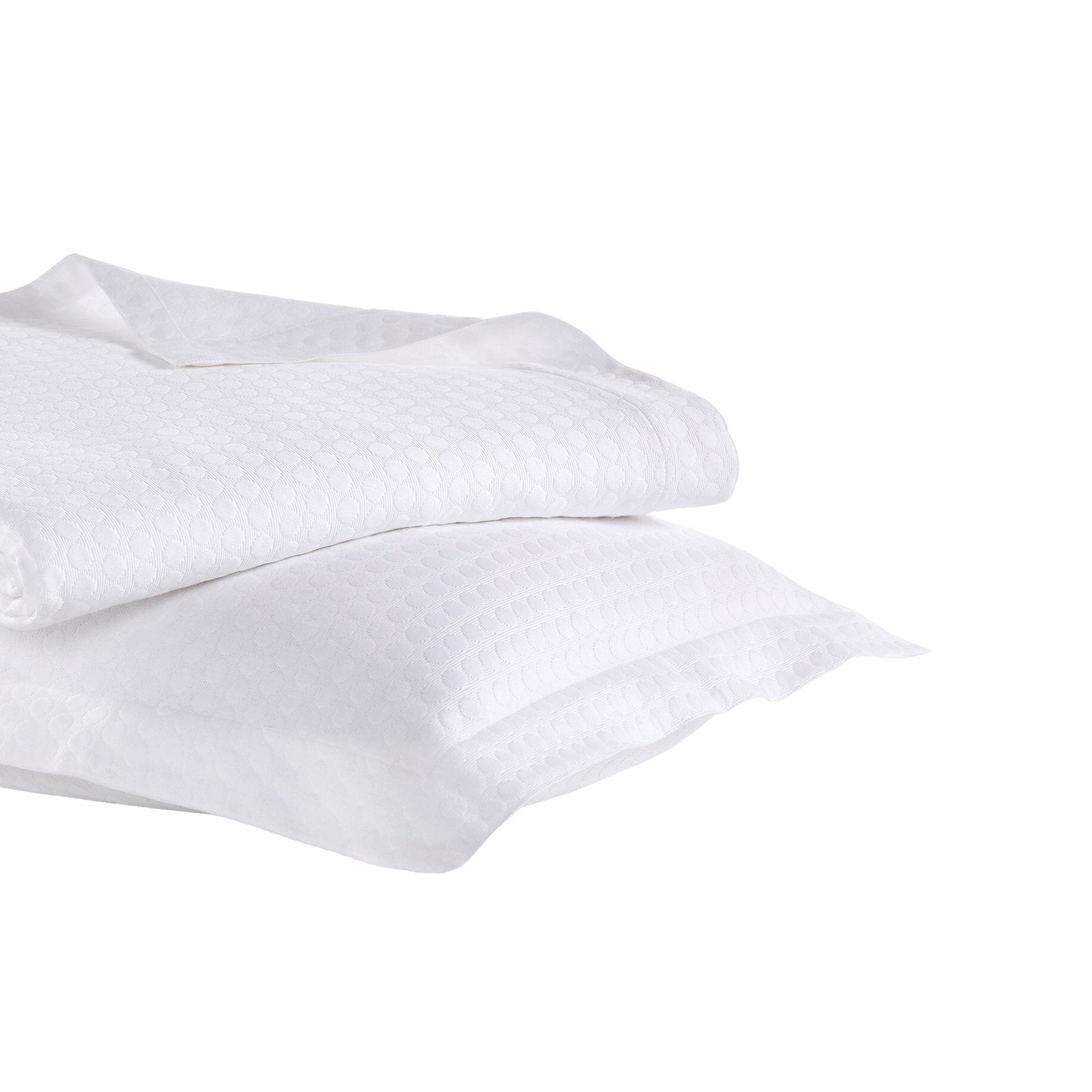 CL-174-11096_5|Soft white quilted coverlet with a modern bubble pattern and a coordinating pillow for serene bedroom decor.