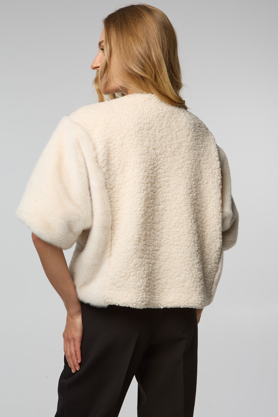 Fur Tie Front Short Kimono - Ivory