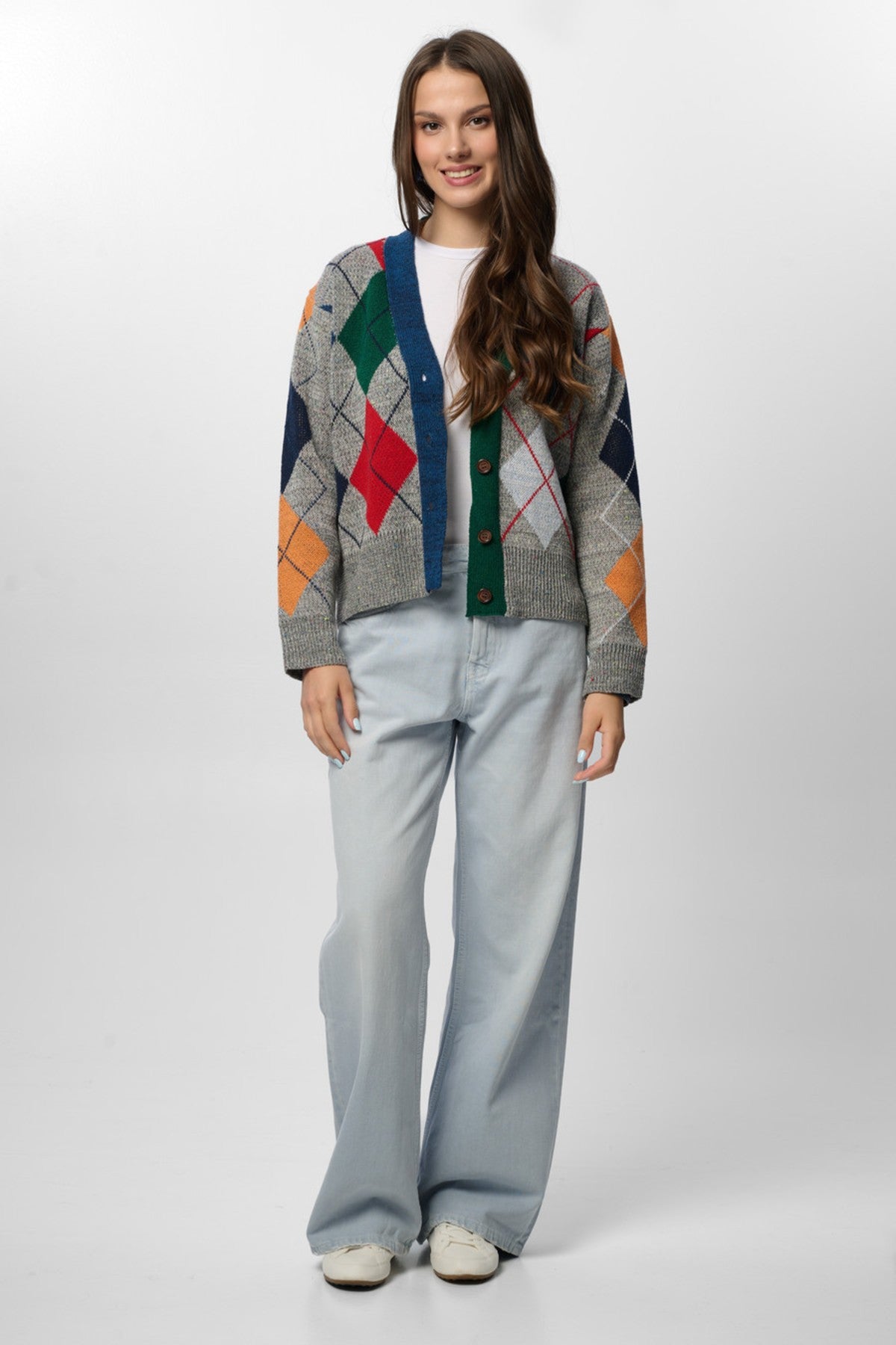 Classic Colorful Argyle Cardi - Grey