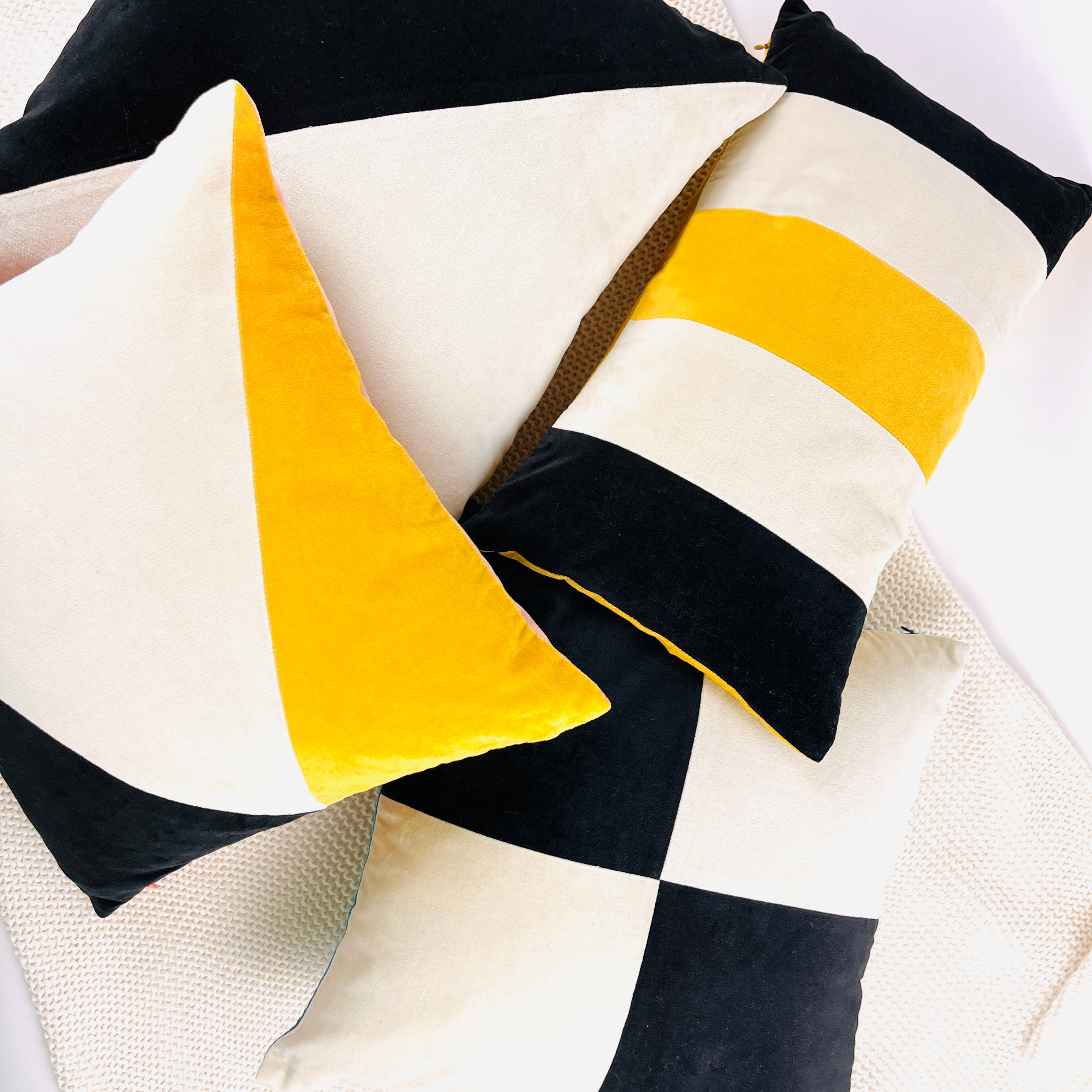 Cotton Velvet Lumbar Pillow Cover - Rugby Stripe - Thumbnail 3