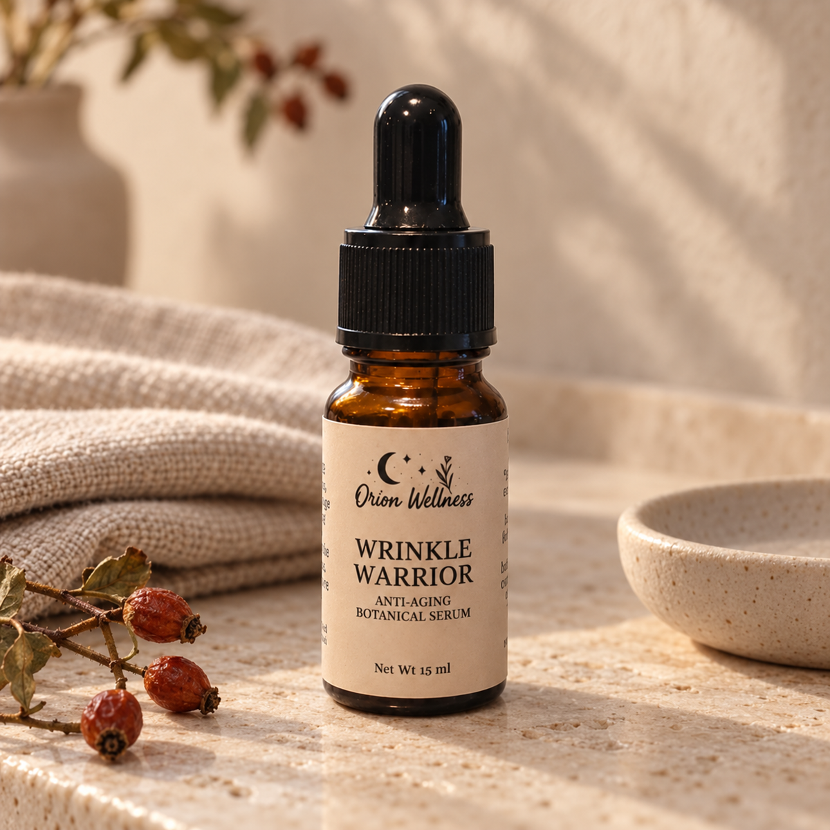Wrinkle Warrior Facial Oil lifestyle view, included in Dew + Glow Facial Trio