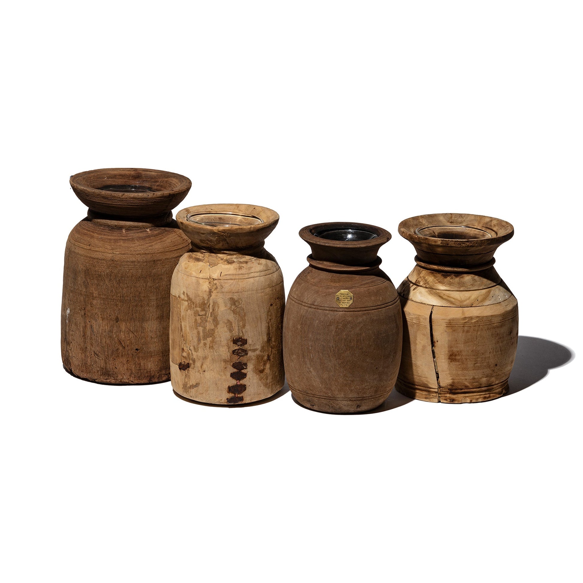 Vintage Wooden Pot W Glass Cylinder 4