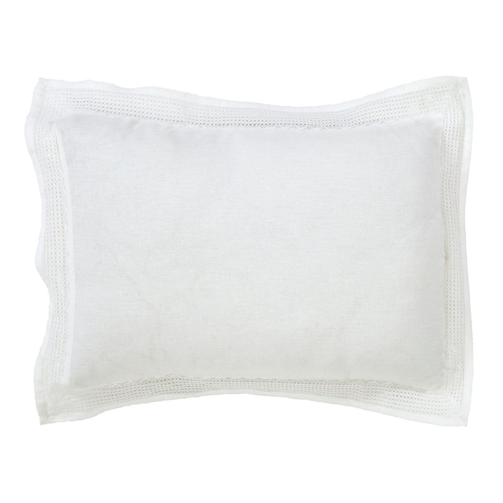 SS-020-2026_1|Elegant white duvet cover sham with delicate openwork lace trim, adding a touch of sophisticated style to any bed.