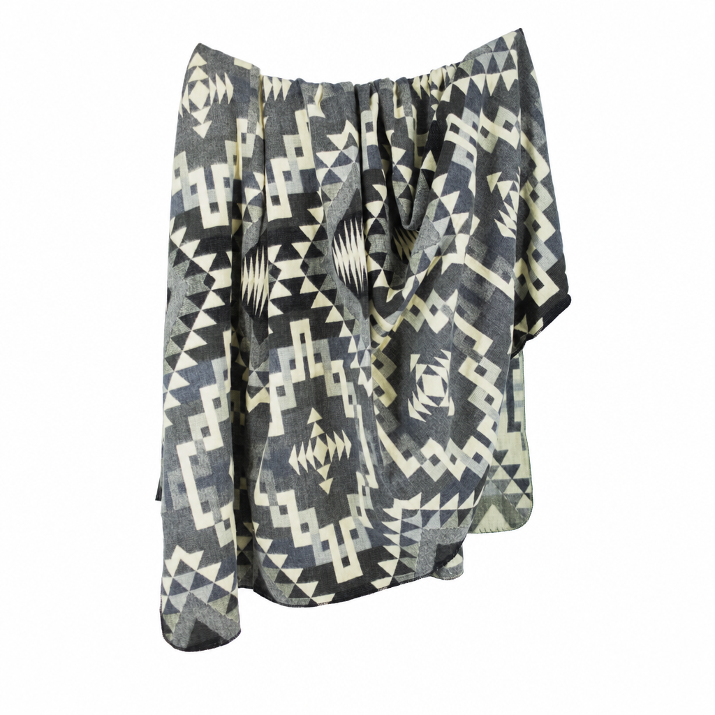 Interlocking Lines Gray, Black & Cream reversible handwoven alpaca throw blanket, Yachana Collection, made in Ecuador