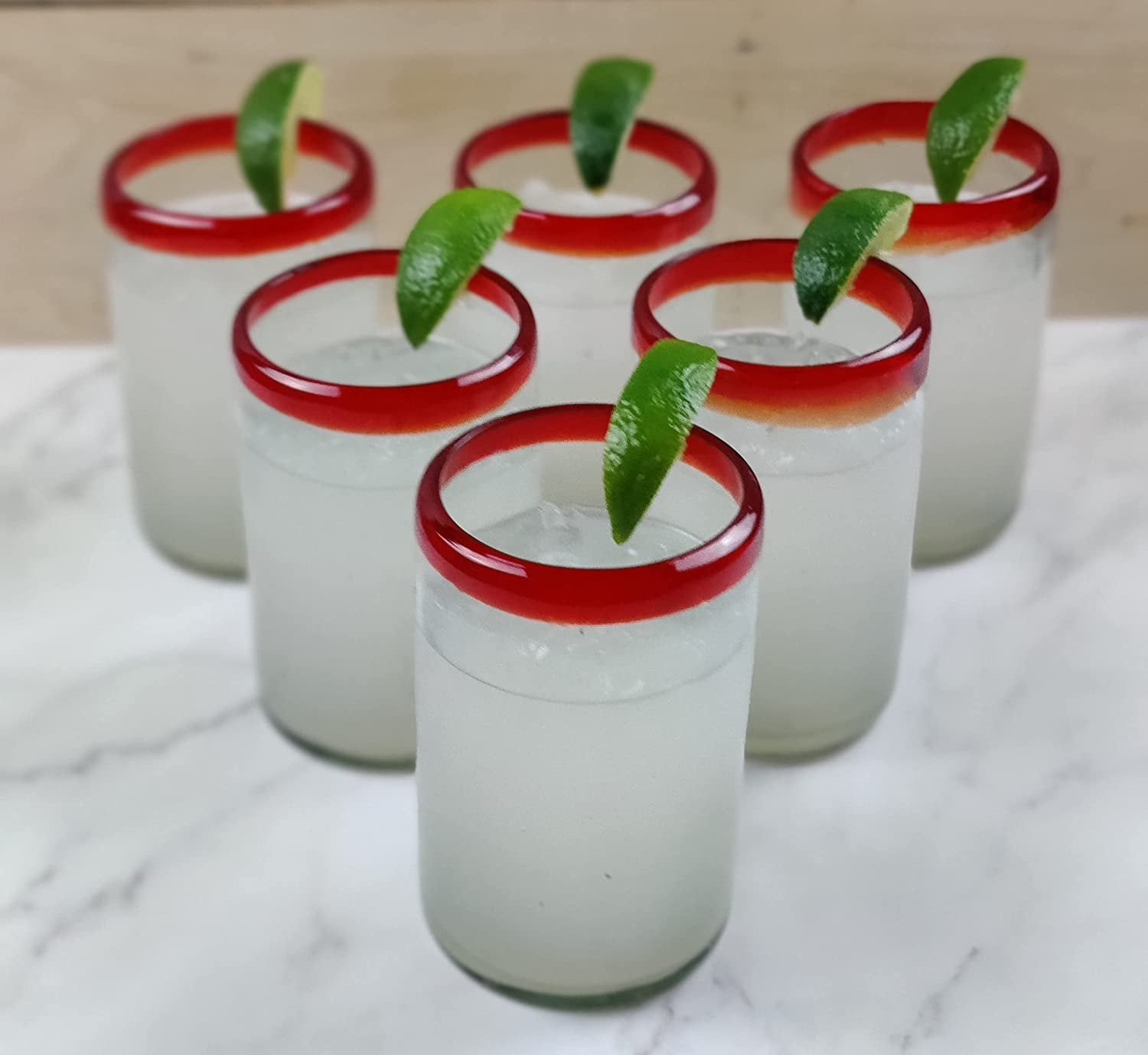 Set of 6 Glasses with Red Rims