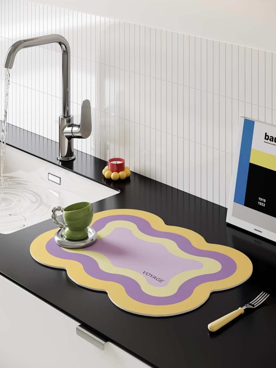 Dopamine Scalloped - edge Placemat Set Of 4 Pcs for Whimsical Table Setting - Scalloped - edge Placemat - Yellow + Purple - INSPECIAL HOME