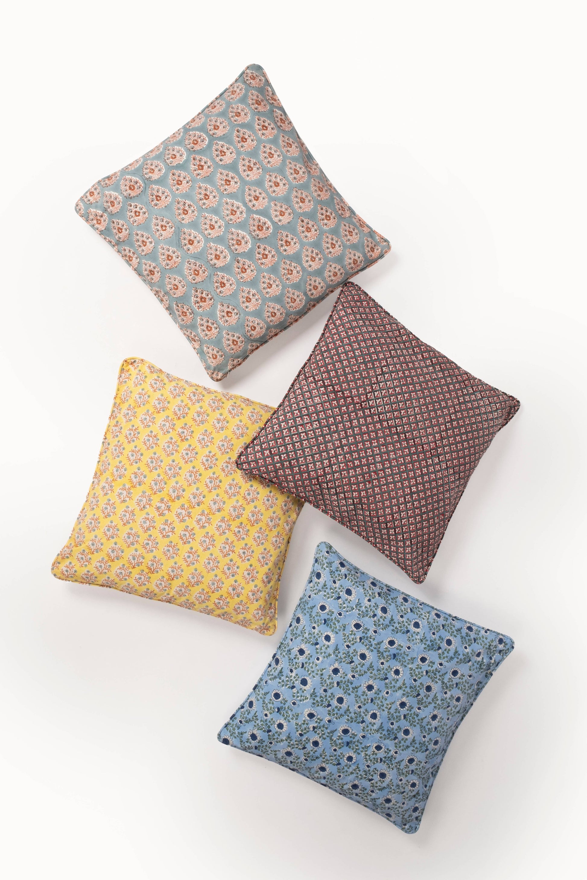 Terracotta Heirloom Buta Piped Blockprint Pillow Cover