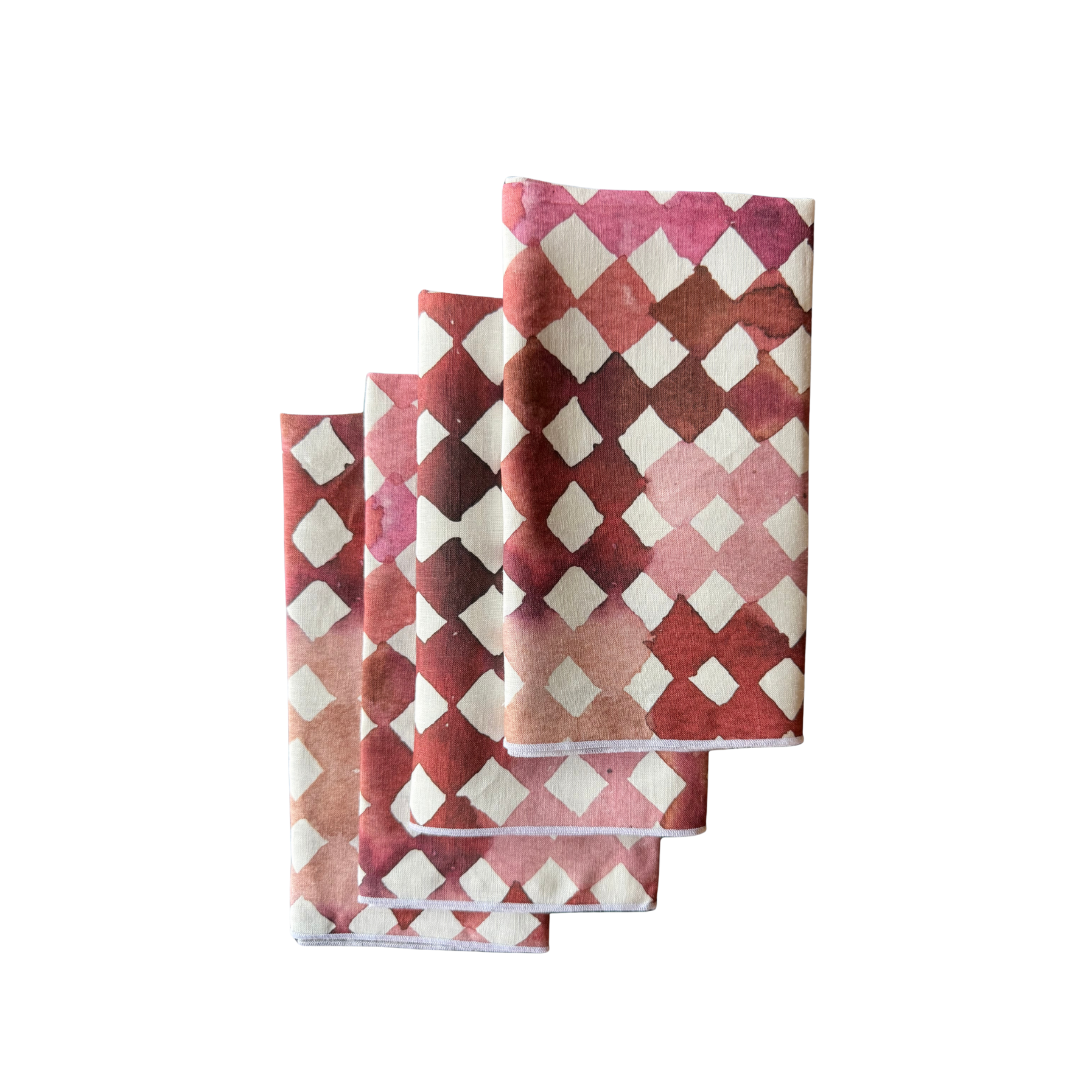 Pink Diamonds linen dinner napkin set of 4 with soft watercolor geometric pattern - Goldie Home