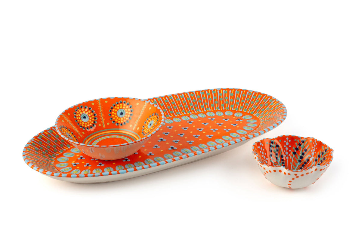 Ceramic Oval Serving Platter - Orange