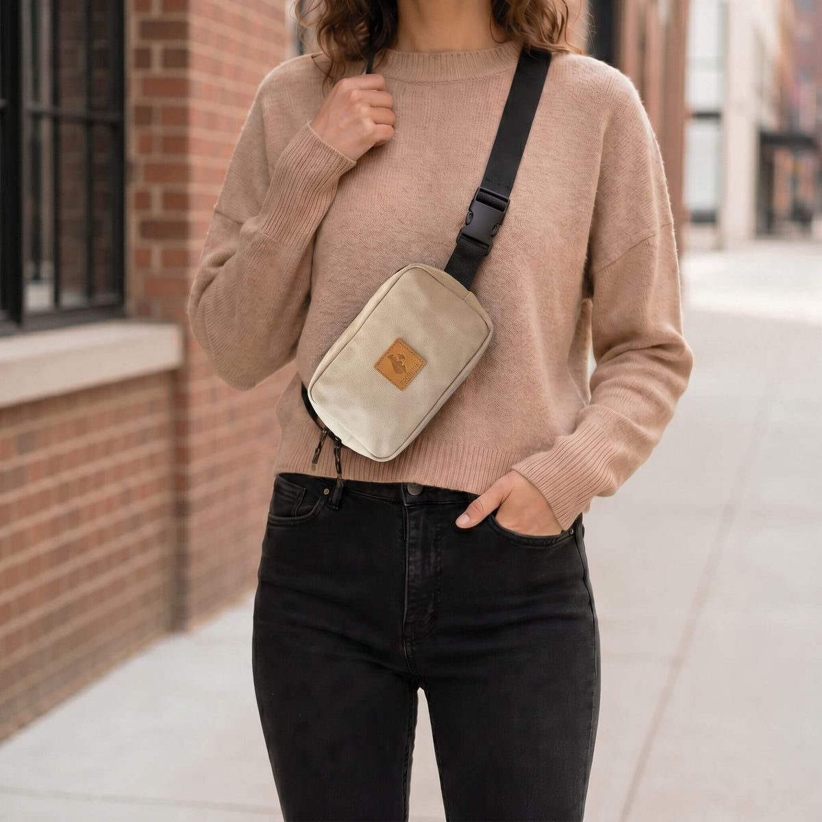 Canvas Crossbody Belt Bag Pouch, The Everywhere Belt Bag #color_sand-white